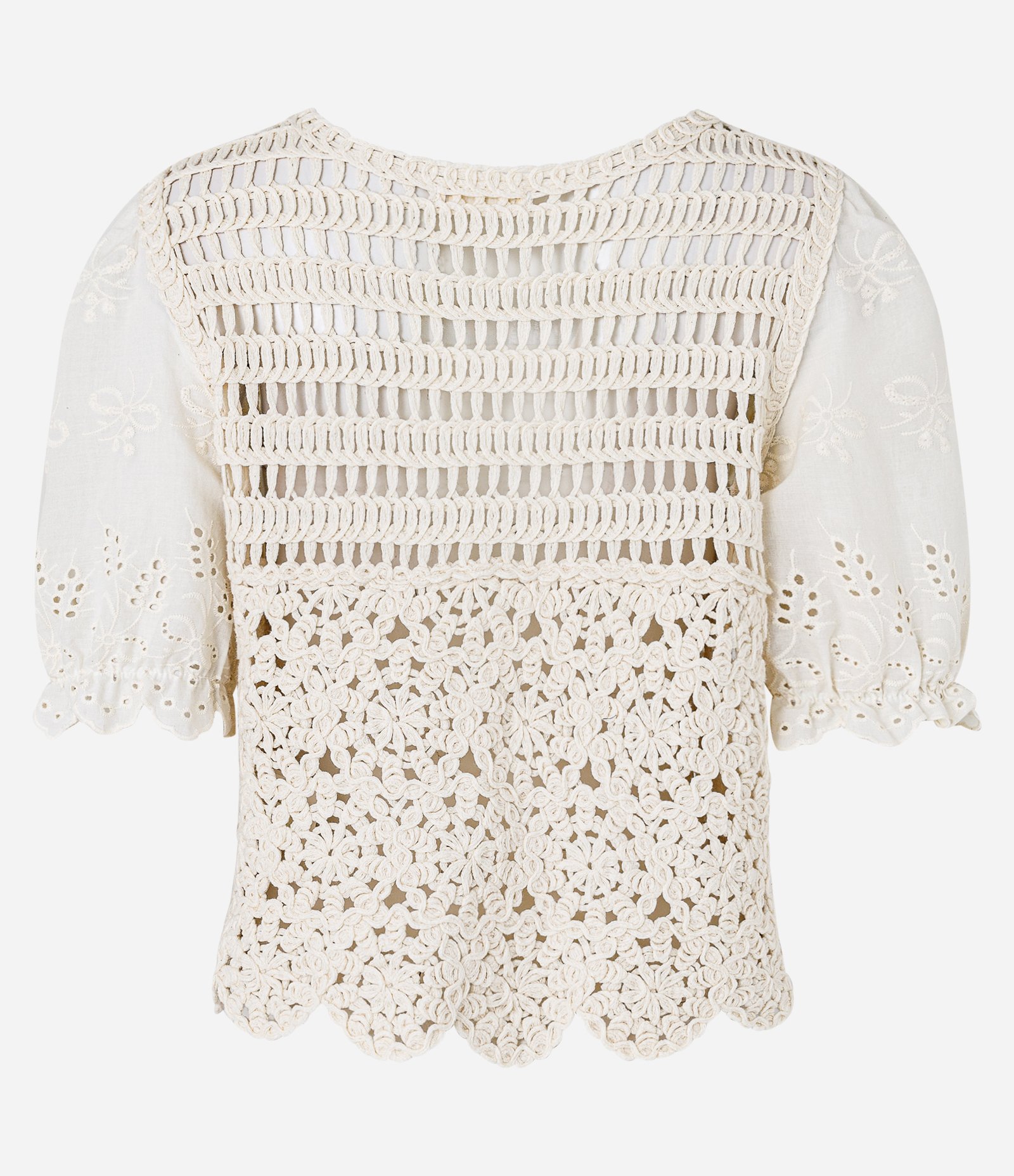 Blusa em Algodão com Efeito Crochê e Flores Bordadas Branco 7
