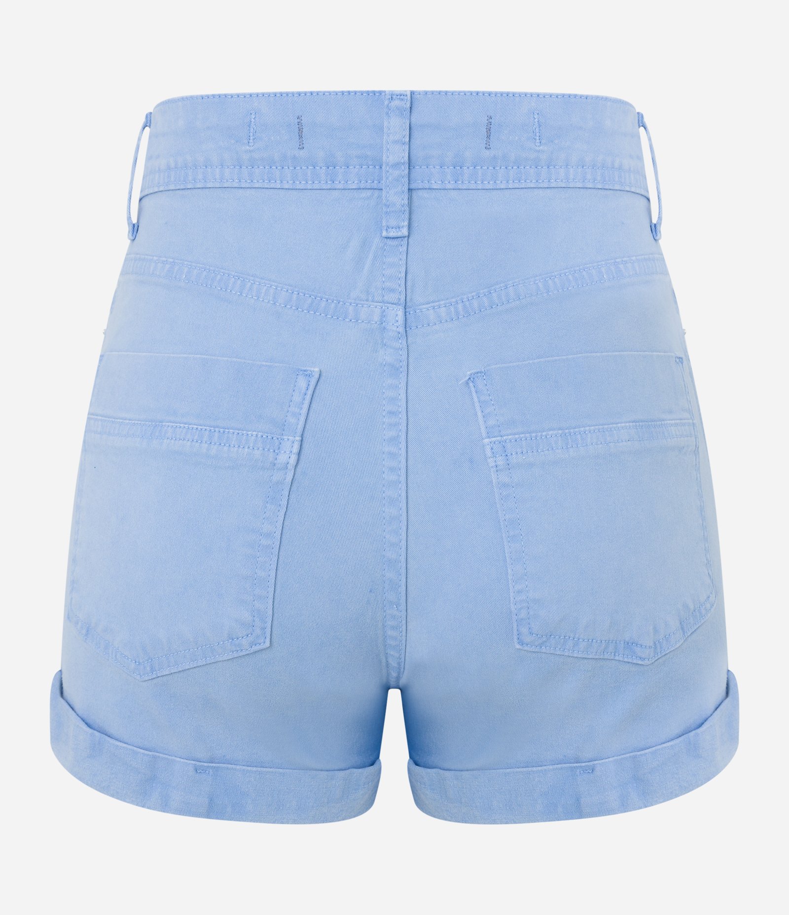 Short em Sarja com Cintura Alta e Barra Dobrada Azul Celeste 5