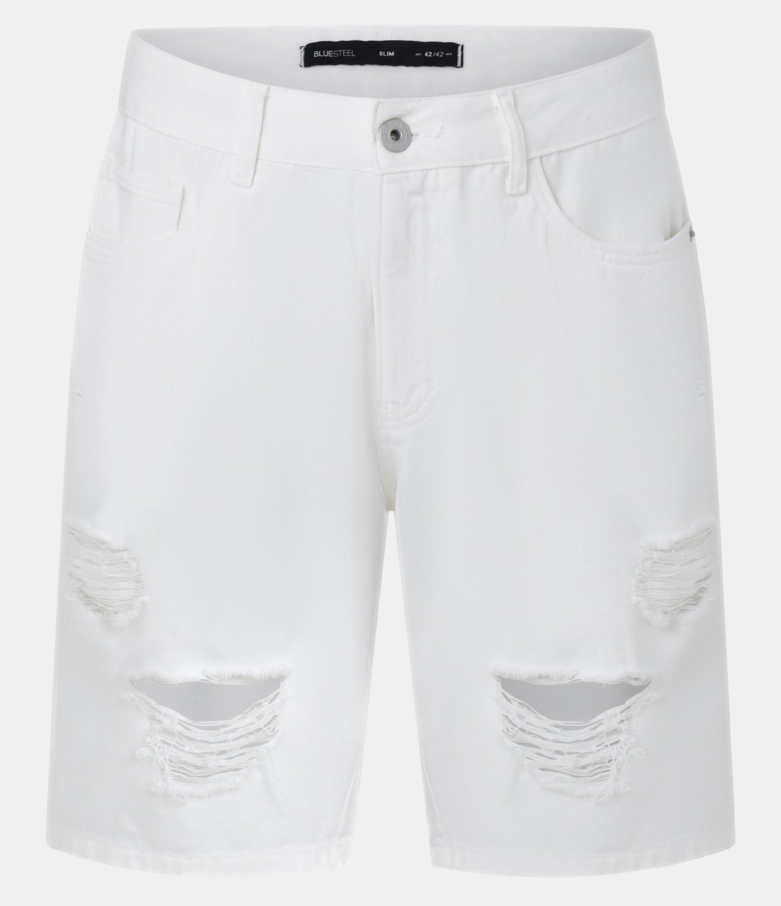 Bermuda Slim Destroyed com Puídos e Bolso Branco 1