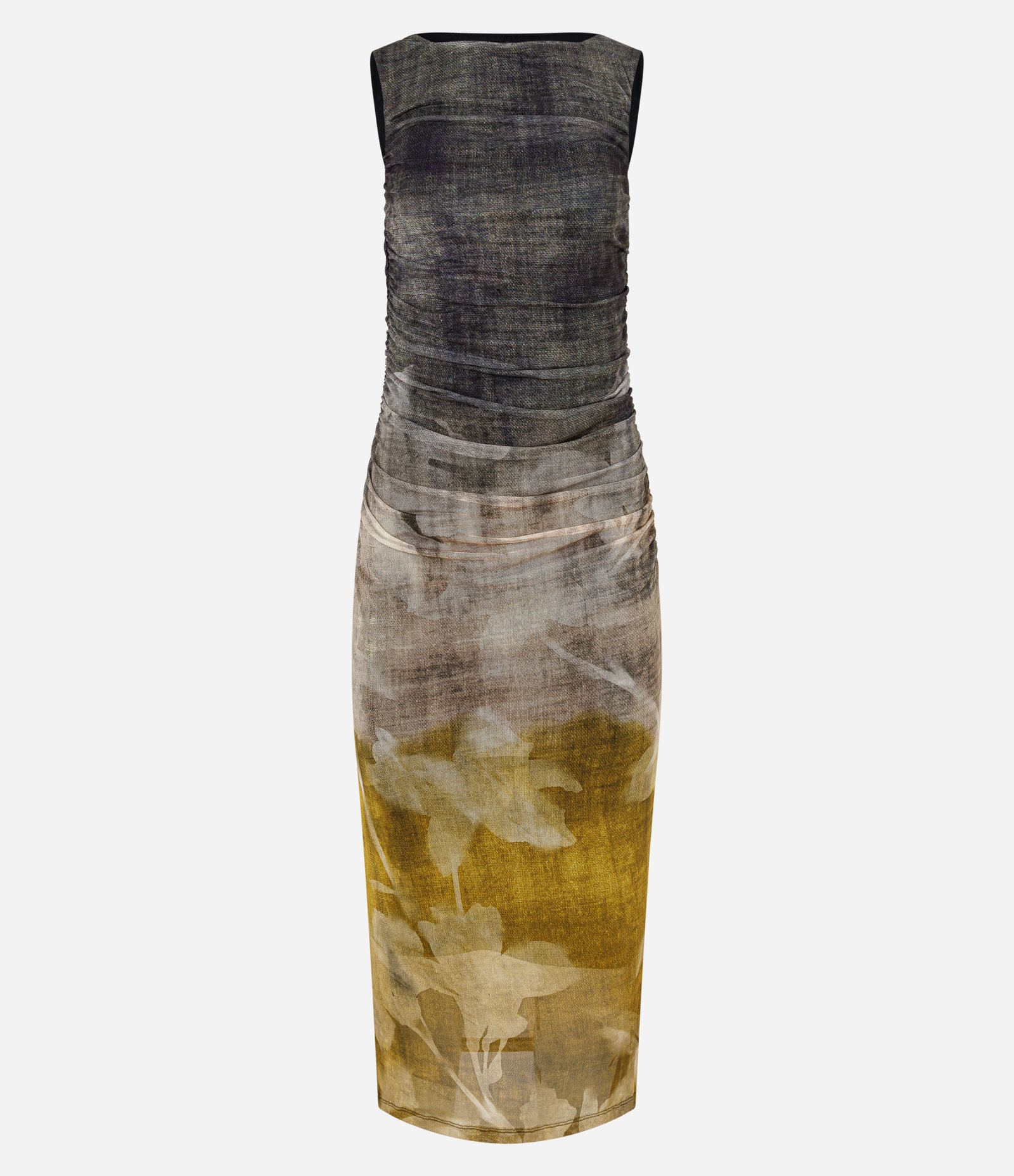 Vestido Midi em Tule com Estampa de Folhagem Cinza/Bege 6