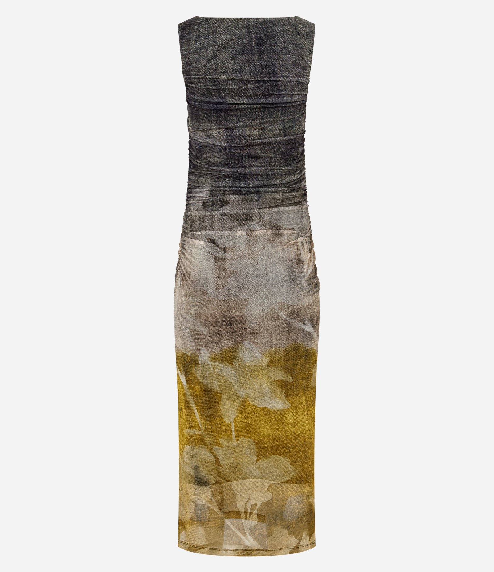 Vestido Midi em Tule com Estampa de Folhagem Cinza/Bege 7