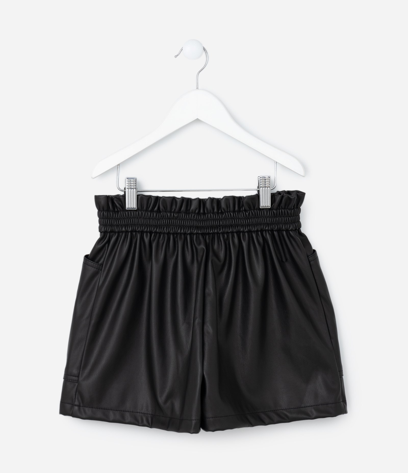 Short Clochard Infantil em Pu com Bolsos - Tam 5 a 14 Anos Preto 2