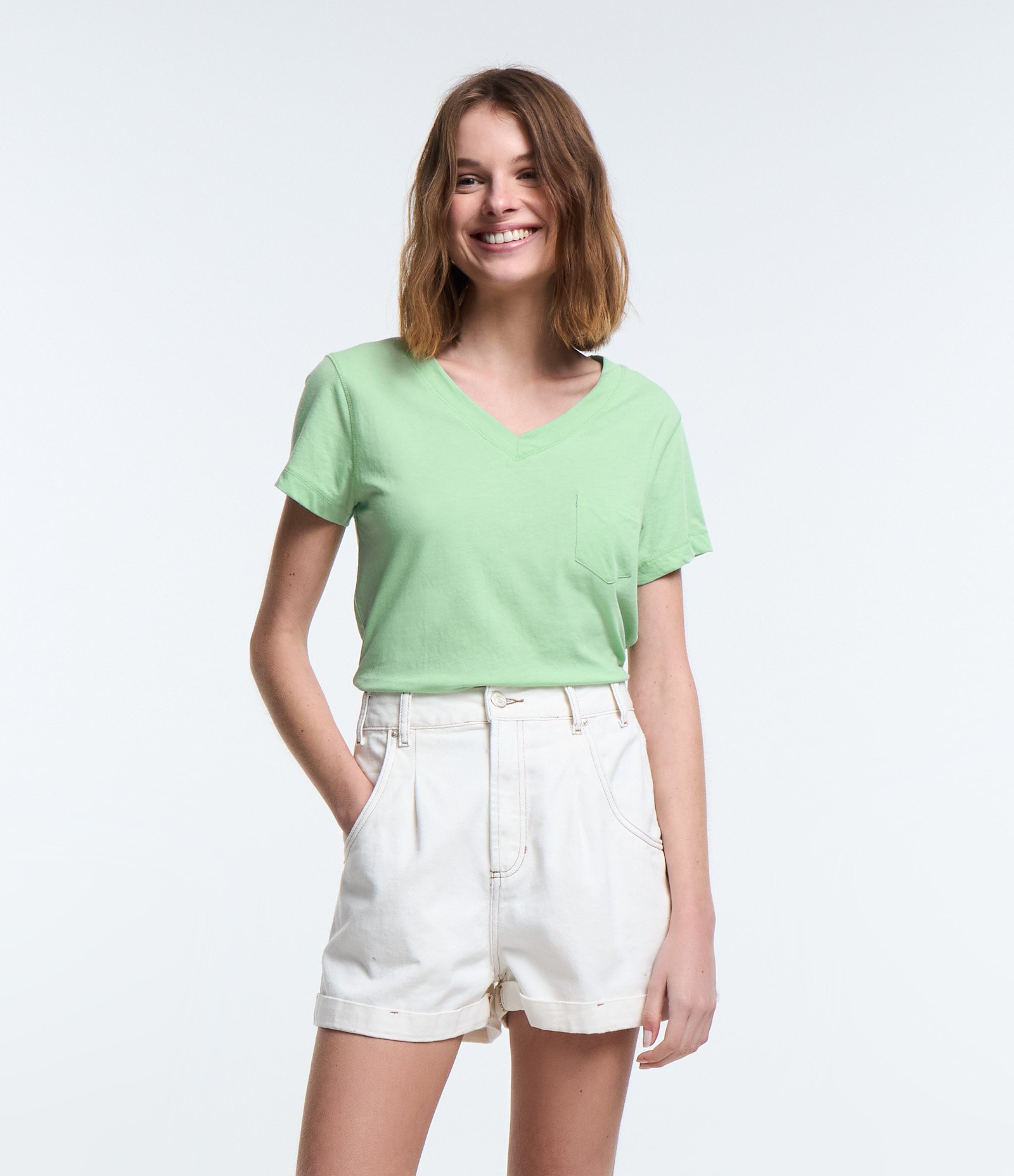 Short Baggy em Sarja com Barra Dobradinha Off White 2