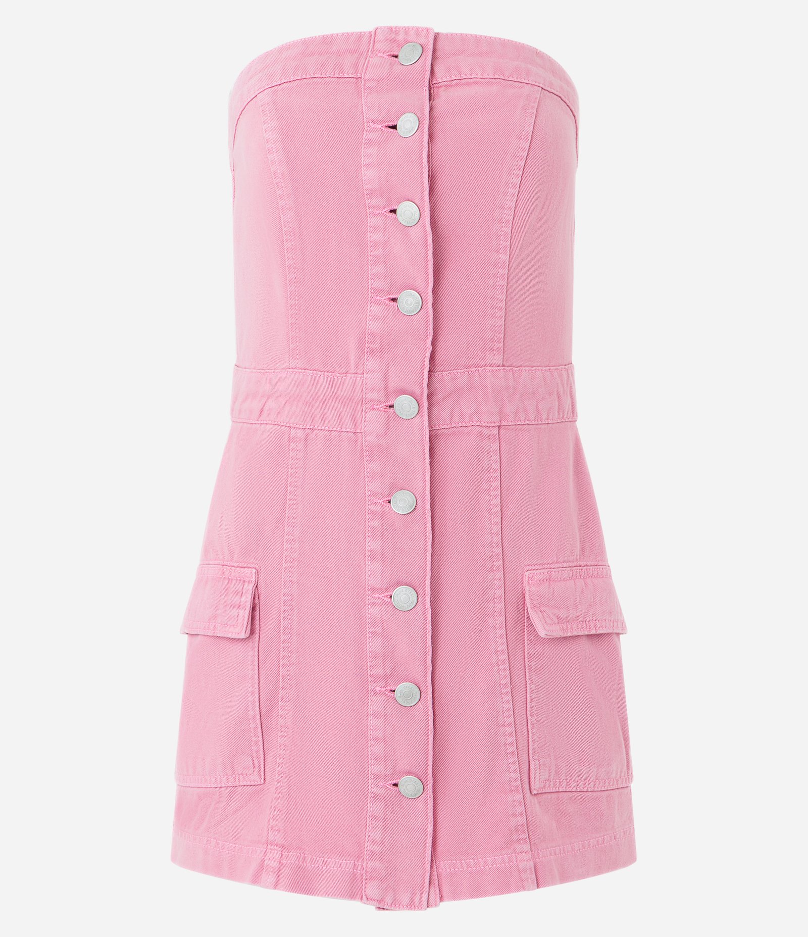 Vestido Tomara que Caia Jeans com Abotoamento Frontal e Bolsos Rosa 6