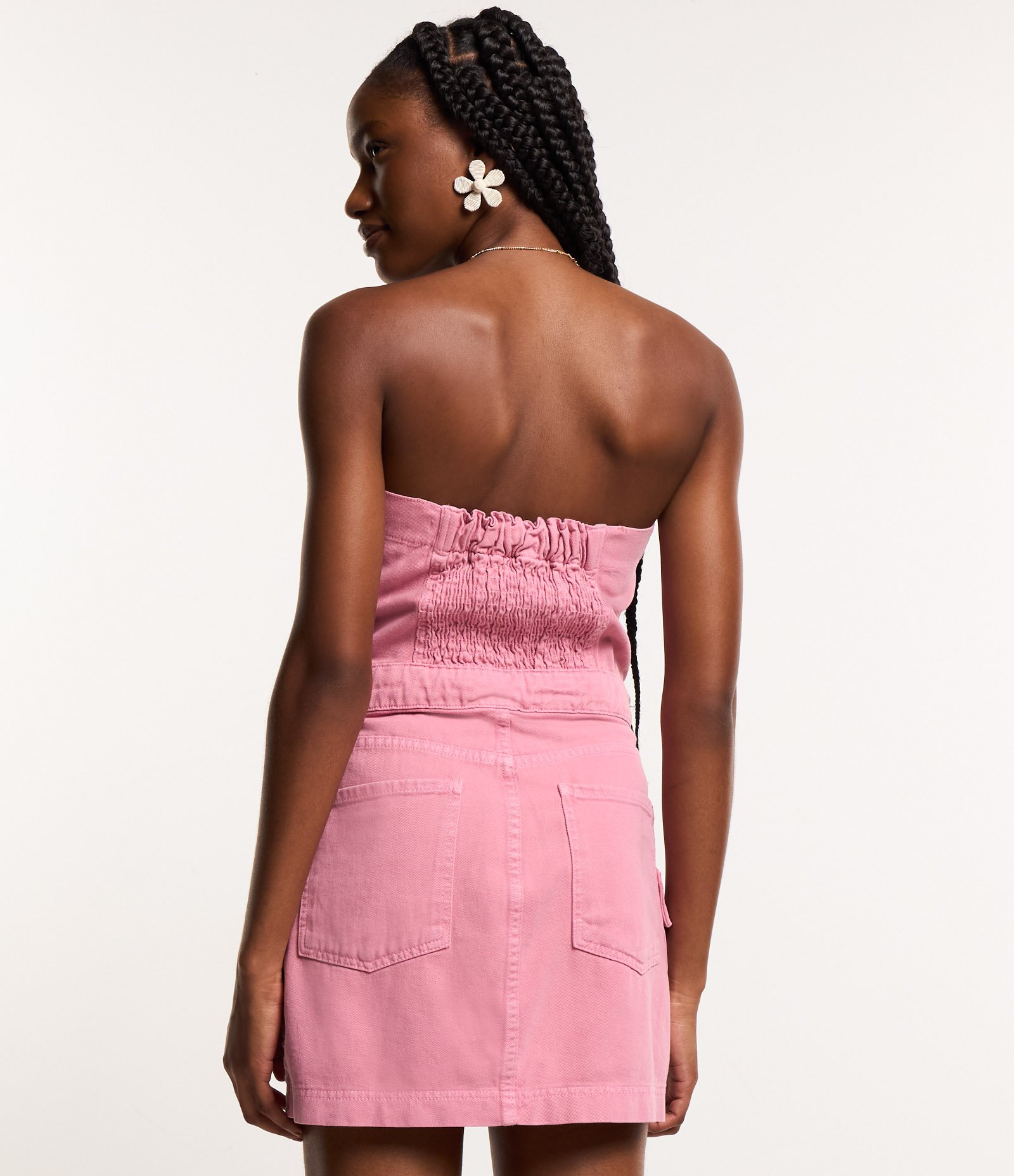 Vestido Tomara que Caia Jeans com Abotoamento Frontal e Bolsos Rosa 3