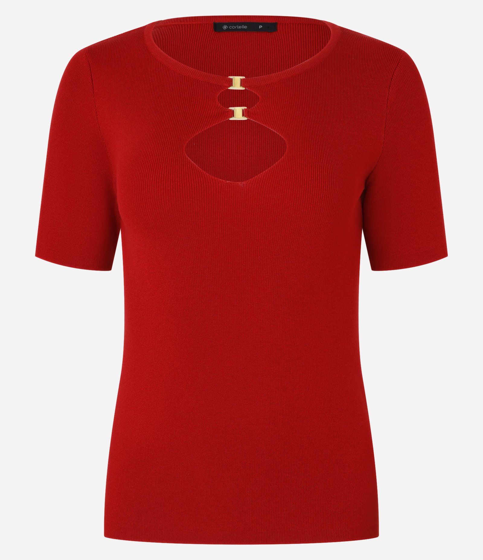 Blusa Ajustada em Tricô com Aberturas Afiveladas Vermelho 5
