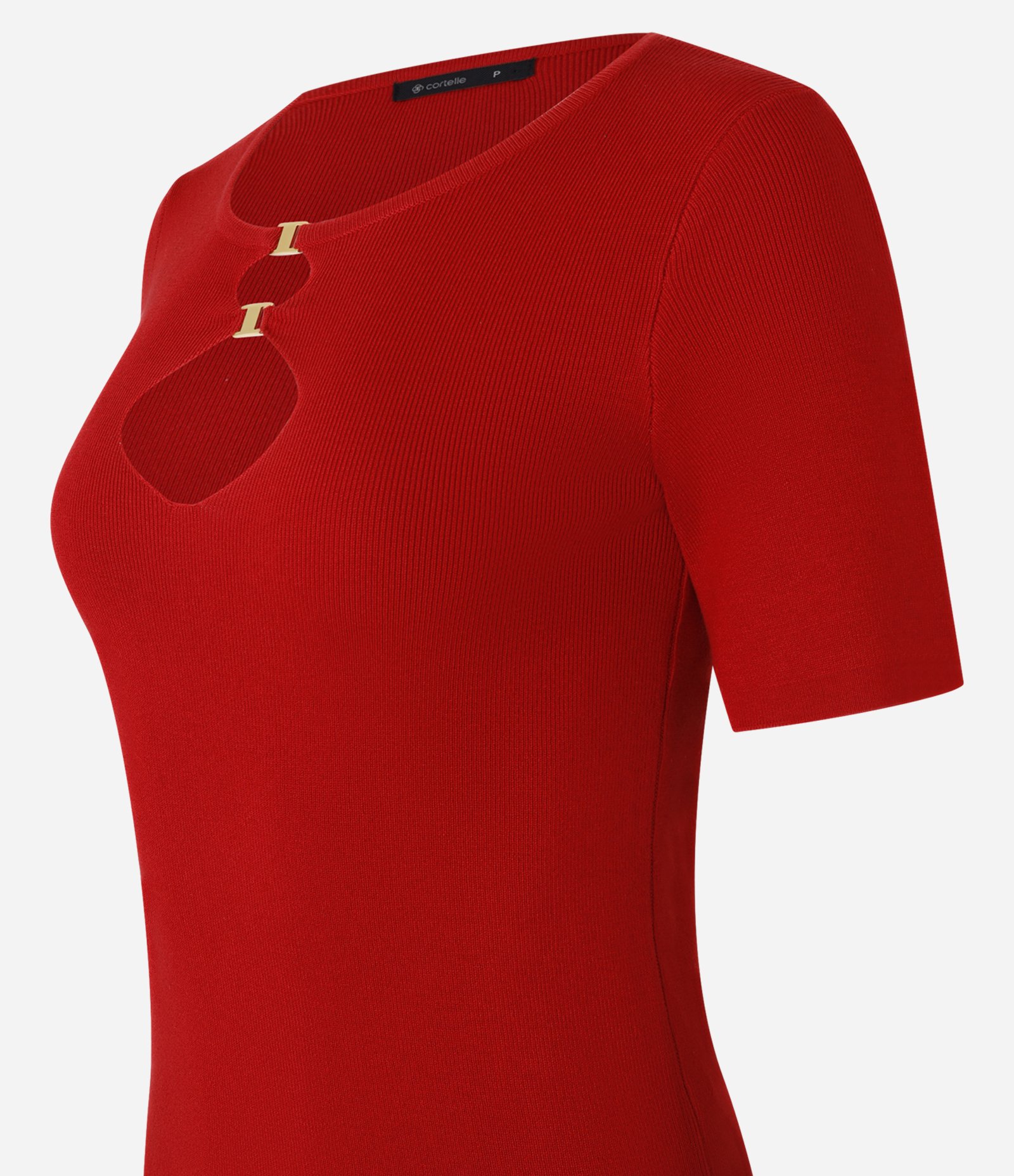 Blusa Ajustada em Tricô com Aberturas Afiveladas Vermelho 6