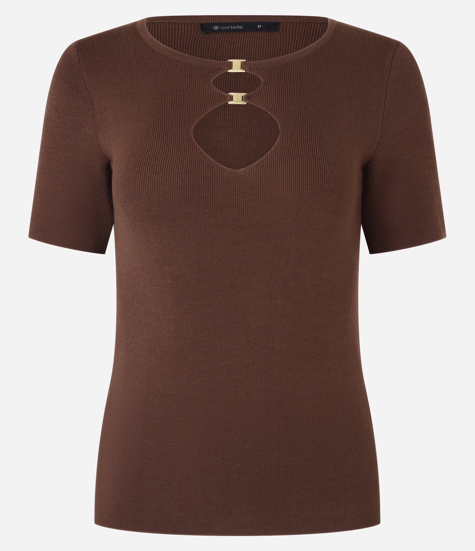 Blusa Ajustada em Tricô com Aberturas Afiveladas Marrom 5