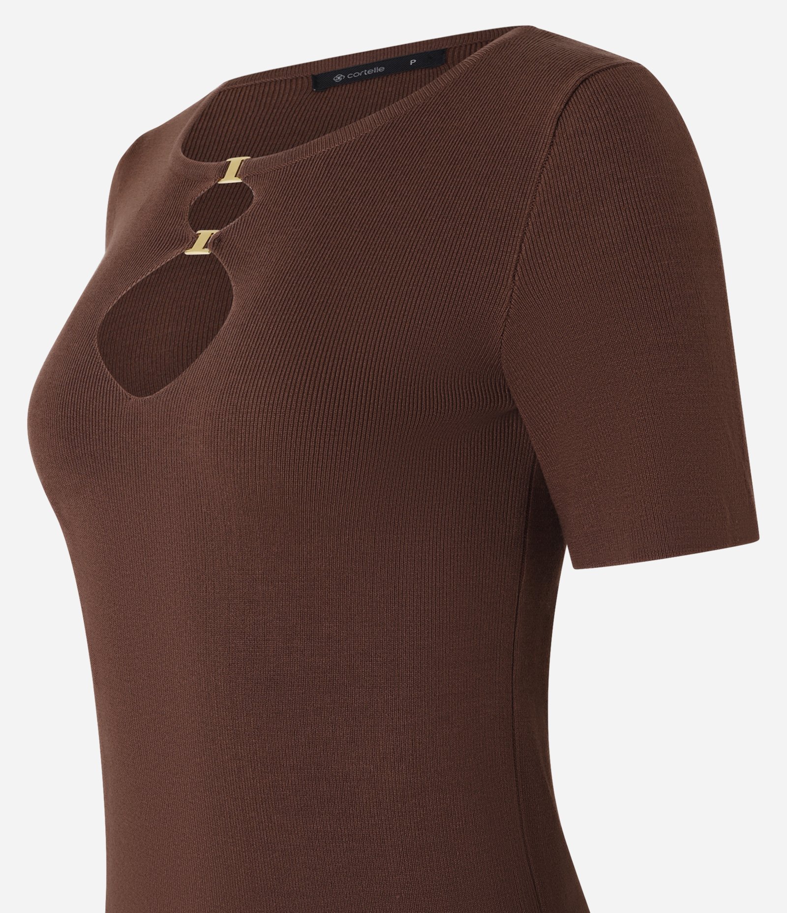 Blusa Ajustada em Tricô com Aberturas Afiveladas Marrom 6