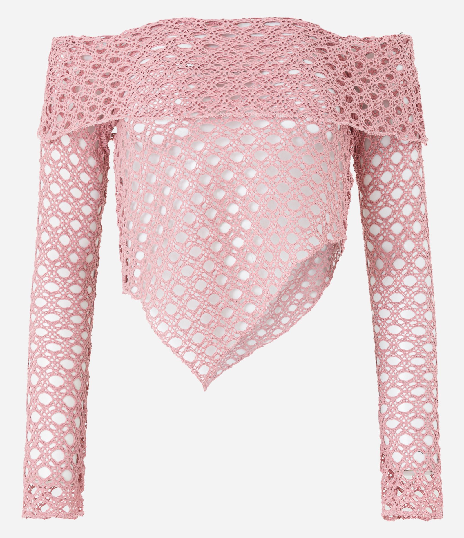 Blusa Ombro a Ombro em Tela Efeito Crochê com Barra Assimétrica Rosê 6