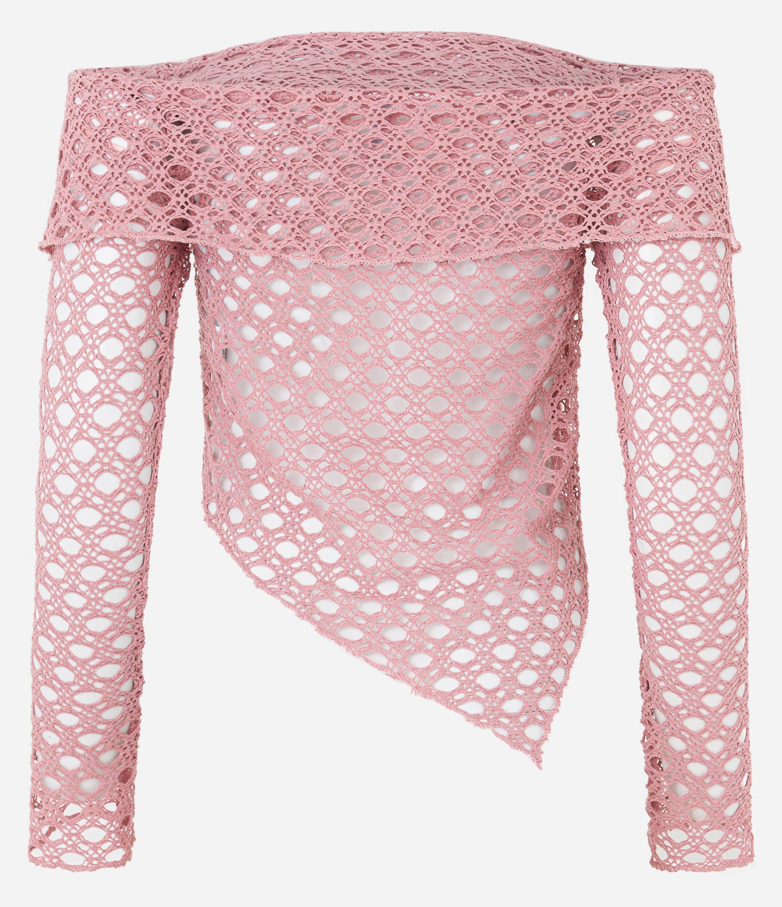 Blusa Ombro a Ombro em Tela Efeito Crochê com Barra Assimétrica Rosê 8