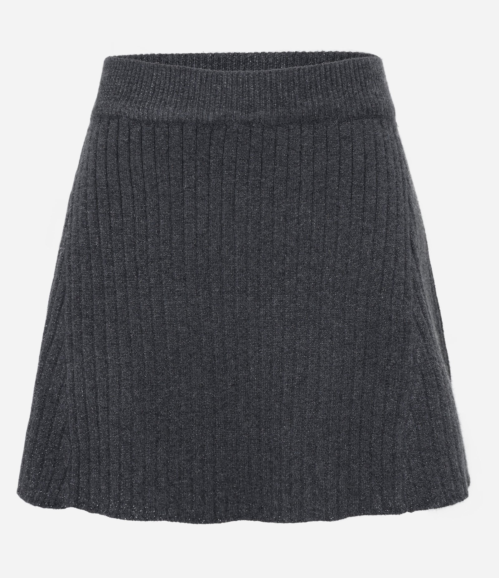 Saia Evasê Curta Canelada em Tricô com Elástico no Cós Cinza 6
