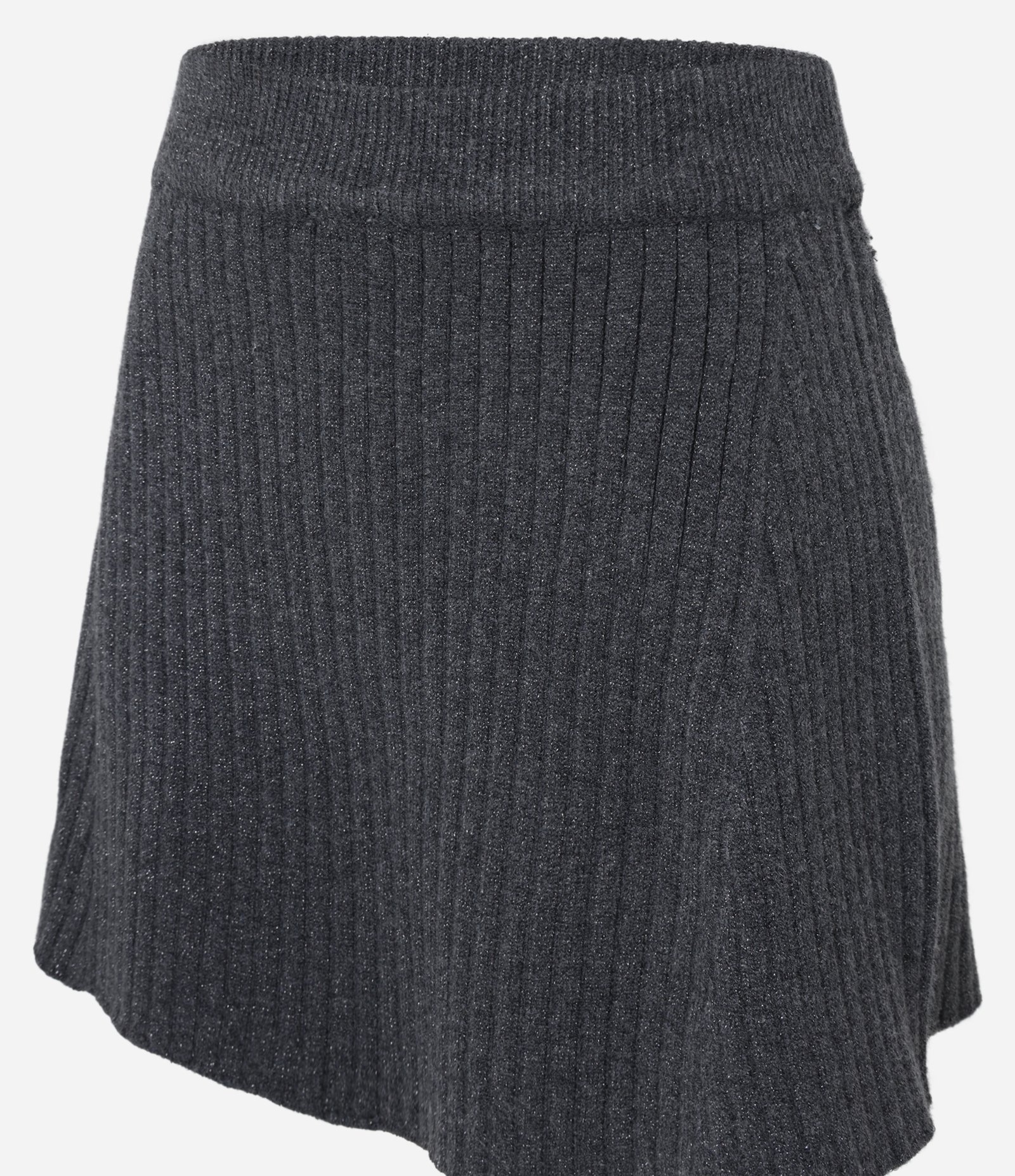 Saia Evasê Curta Canelada em Tricô com Elástico no Cós Cinza 7