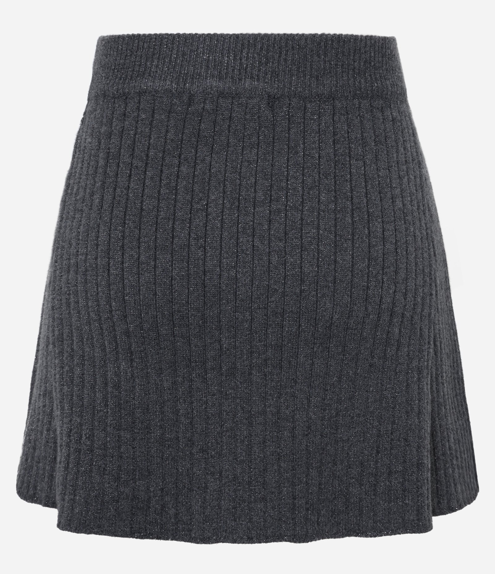 Saia Evasê Curta Canelada em Tricô com Elástico no Cós Cinza 8