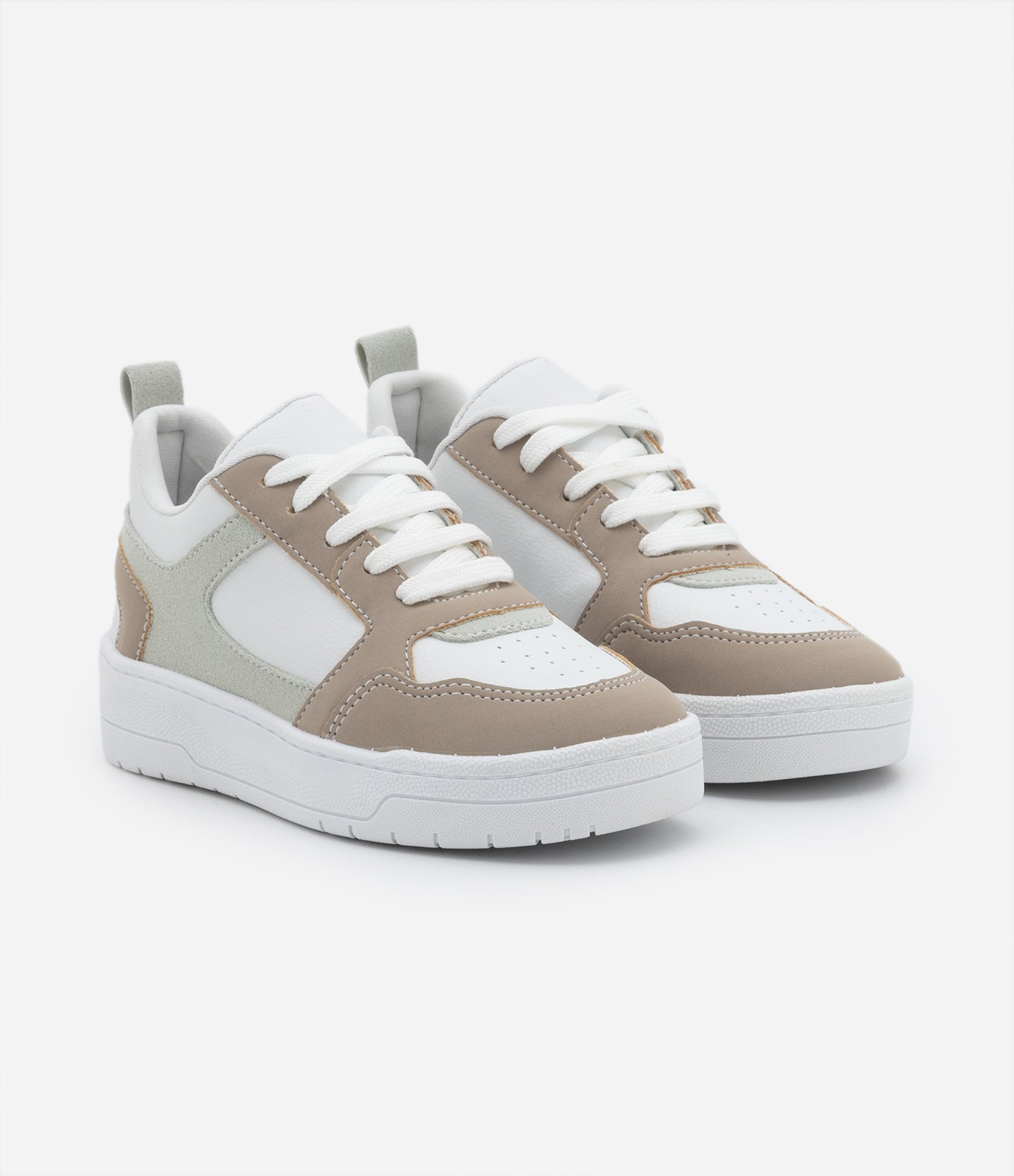 Tênis Infantil em PU com Recortes - Tam 28 a 37 Bege/Branco 1