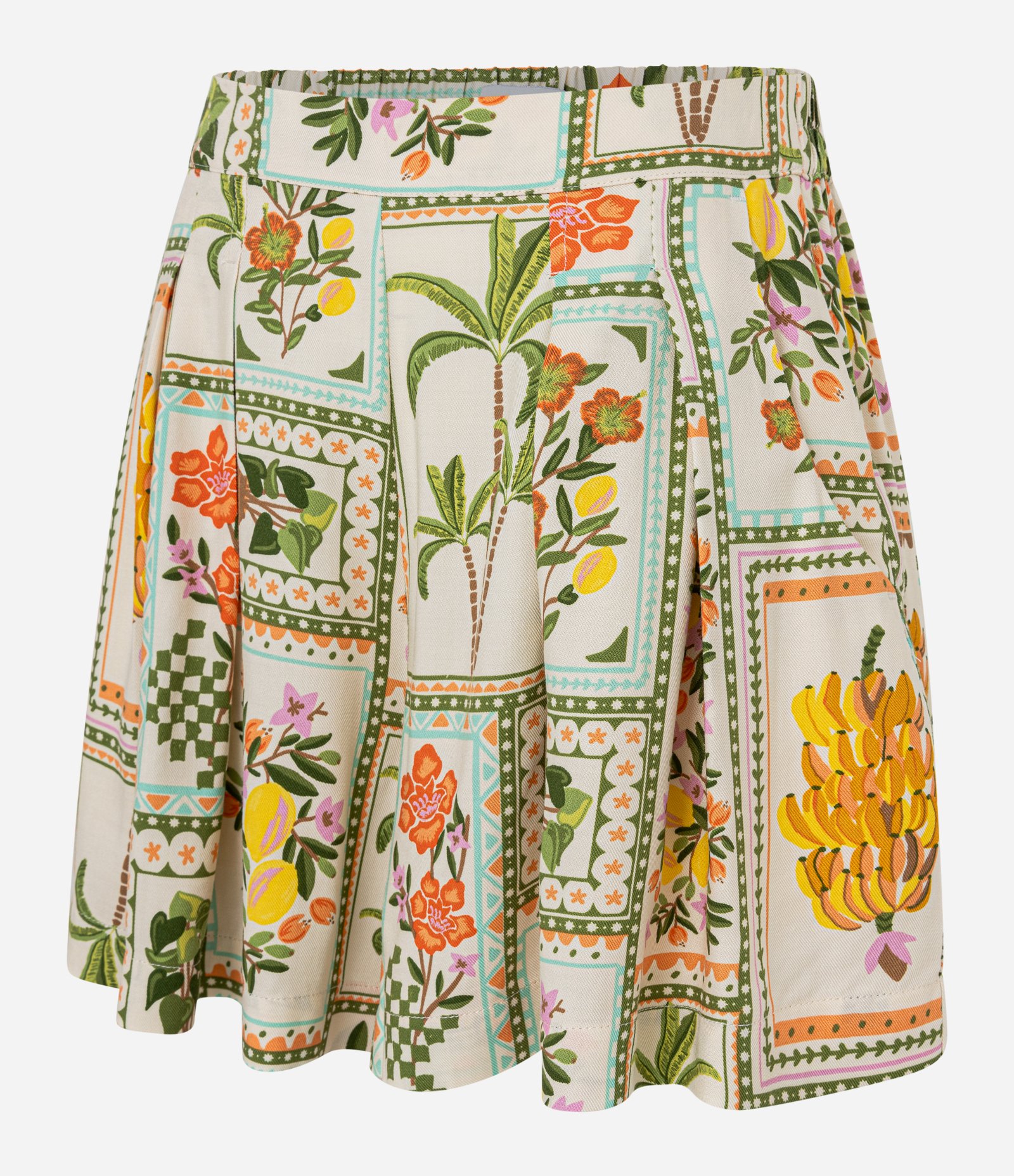 Short Godê em Viscose com Estampa Floral e Pregas Off White 2