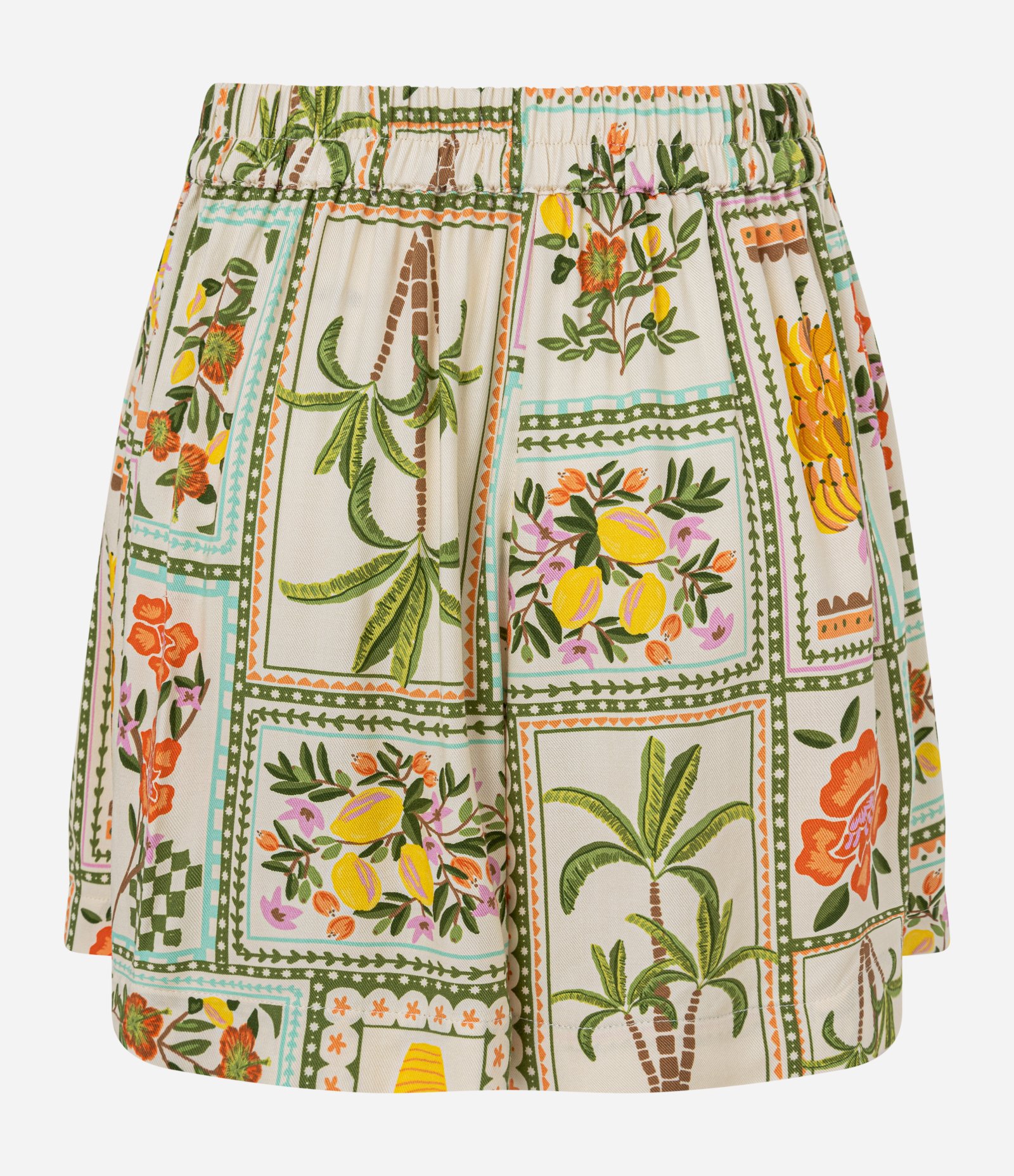 Short Godê em Viscose com Estampa Floral e Pregas Off White 3