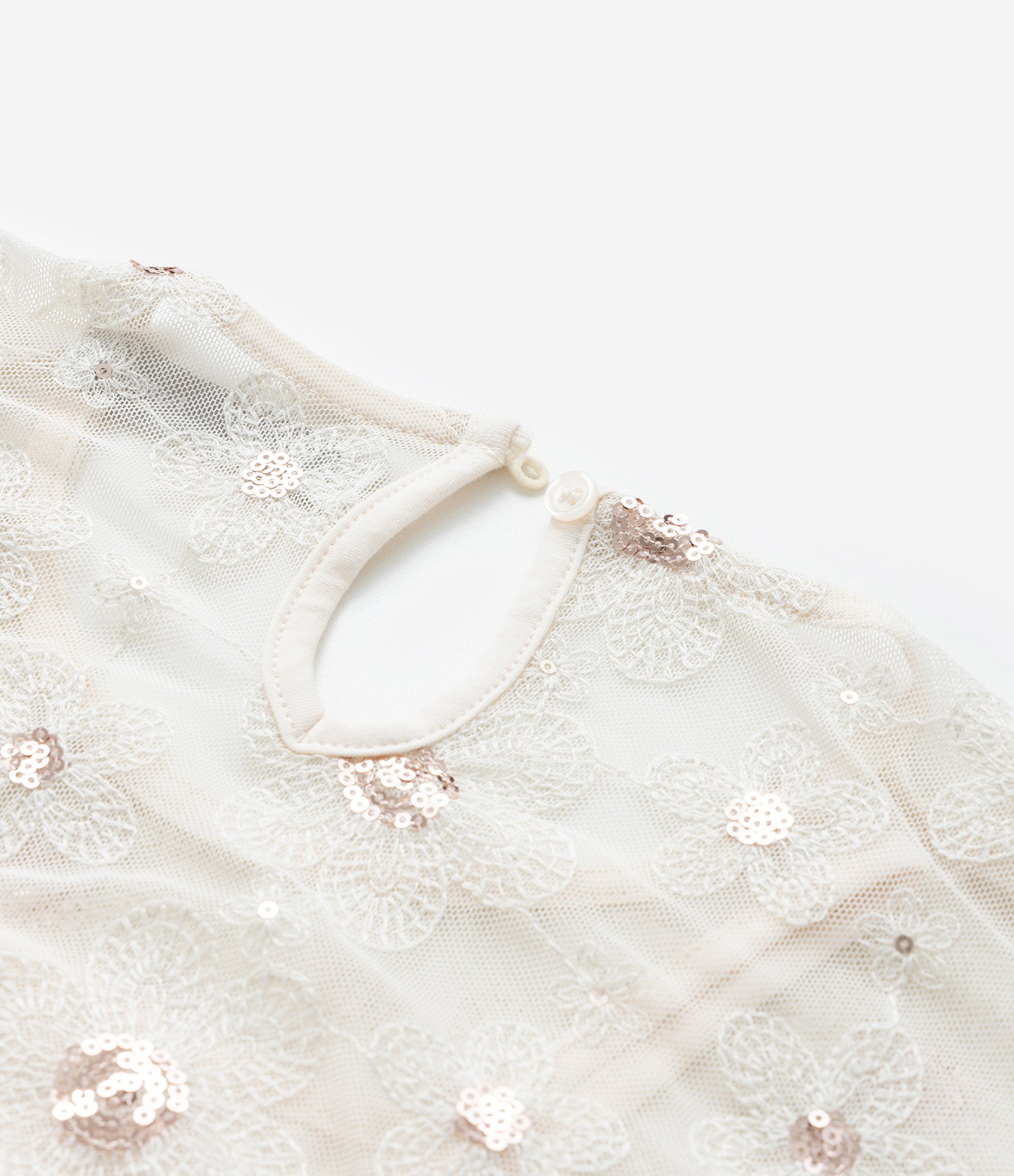 Blusa Curta Infantil em Tule com Bordado de Paetês - Tam 5 a 14 Anos Bege 4