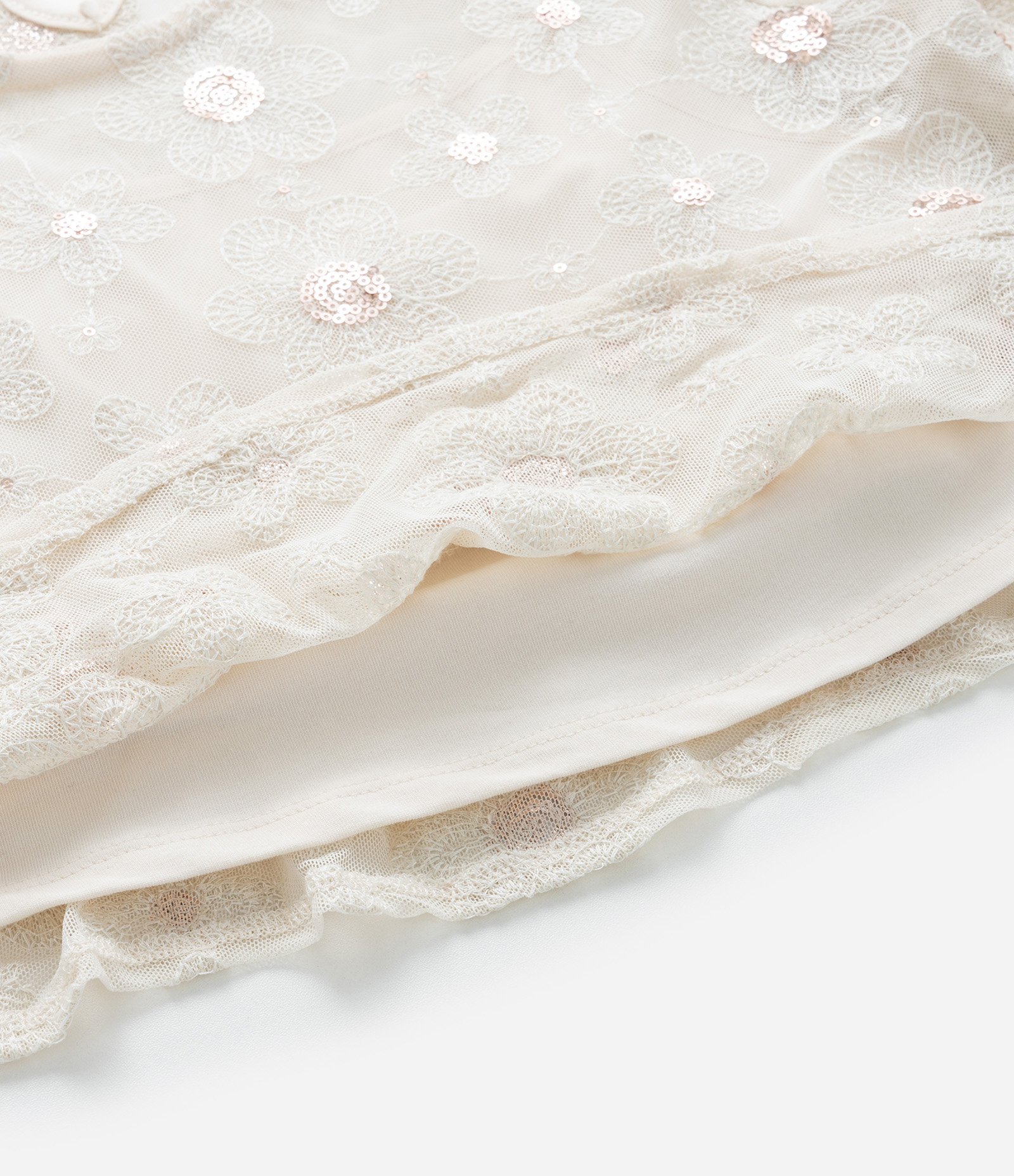 Blusa Curta Infantil em Tule com Bordado de Paetês - Tam 5 a 14 Anos Bege 5