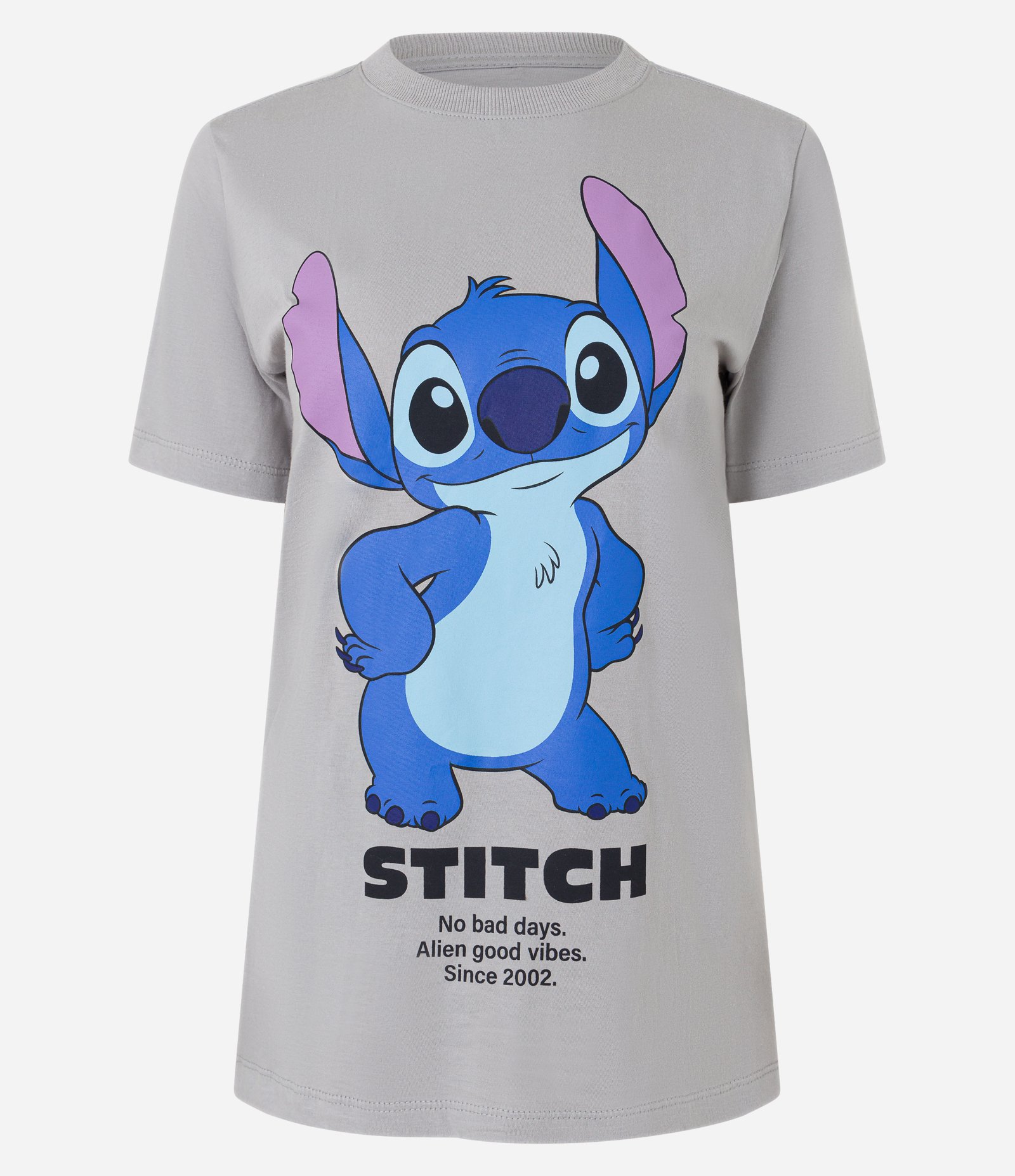 Camiseta Alongada em Algodão com Estampa Stitch no Bad Days Cinza 4