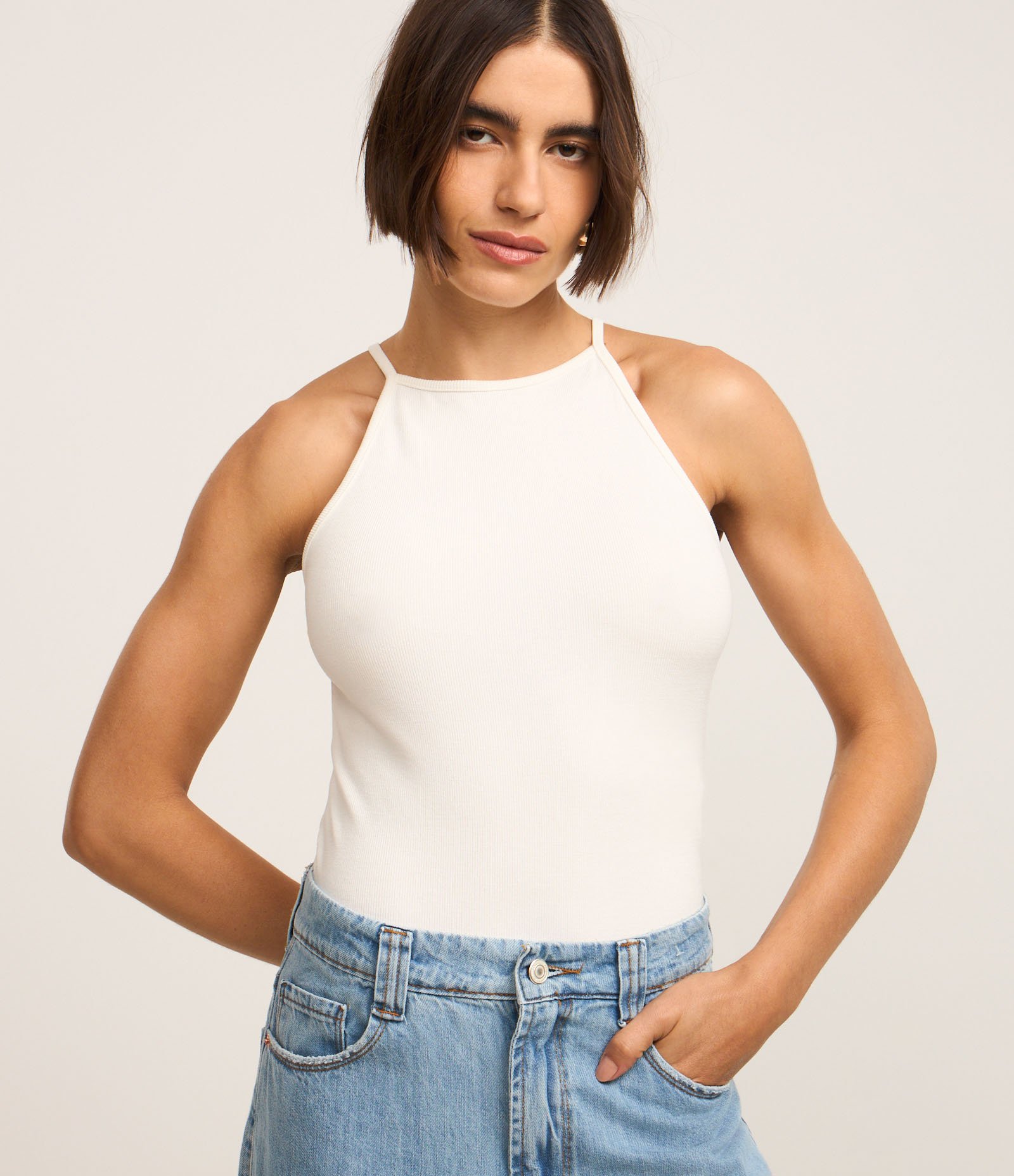 Body em Ribana com Gola Redonda Branco 5