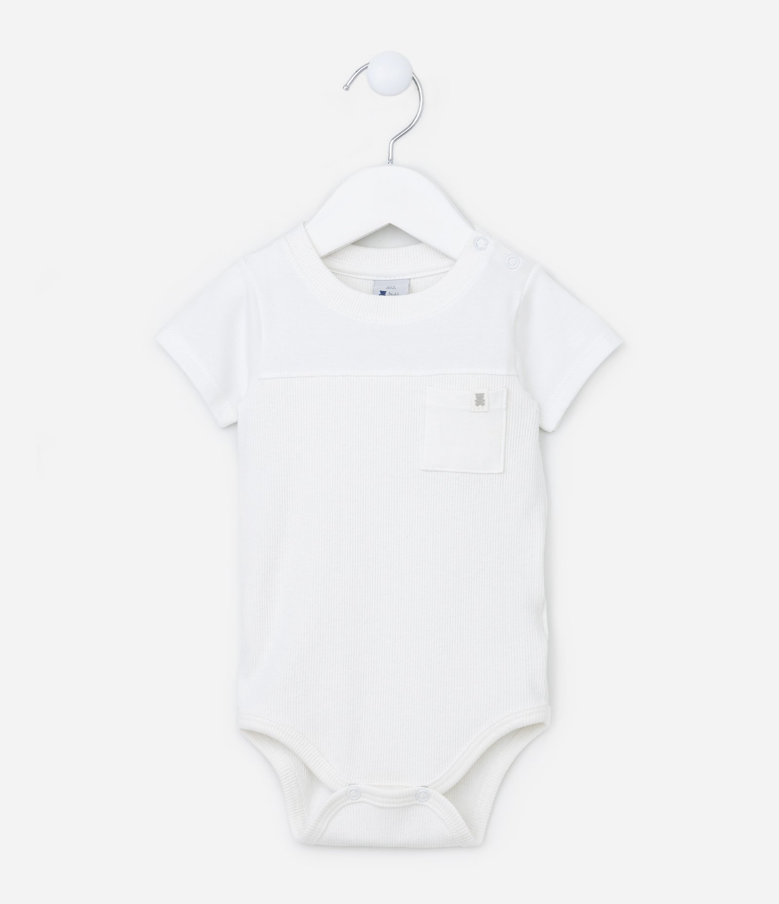 Body Infantil em Algodão com Recorte Canelado e Bolsinho - Tam 0 a 18 meses Branco 2