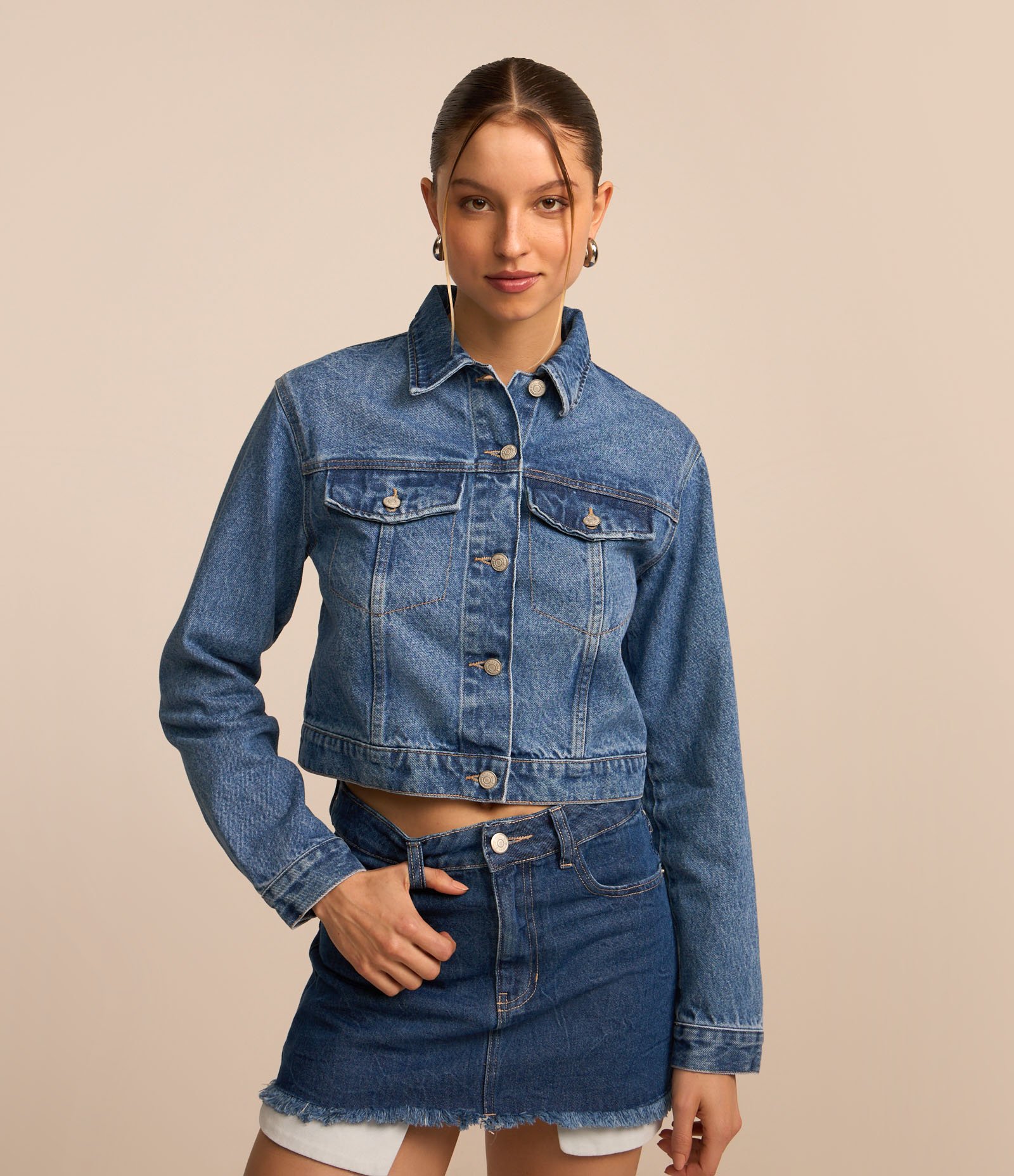 Jaqueta Regular em Jeans com Botões Azul 1