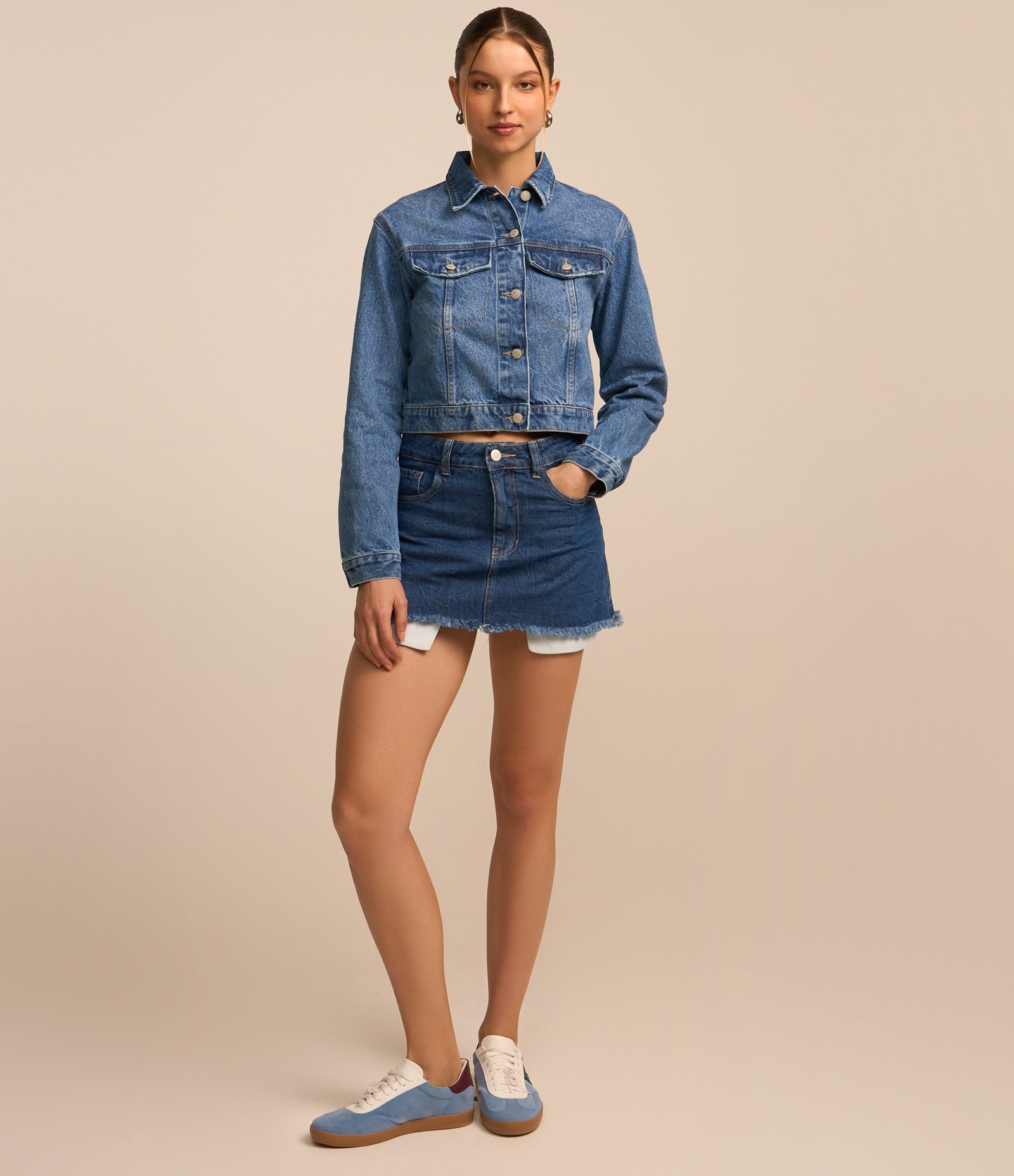 Jaqueta Regular em Jeans com Botões Azul 2