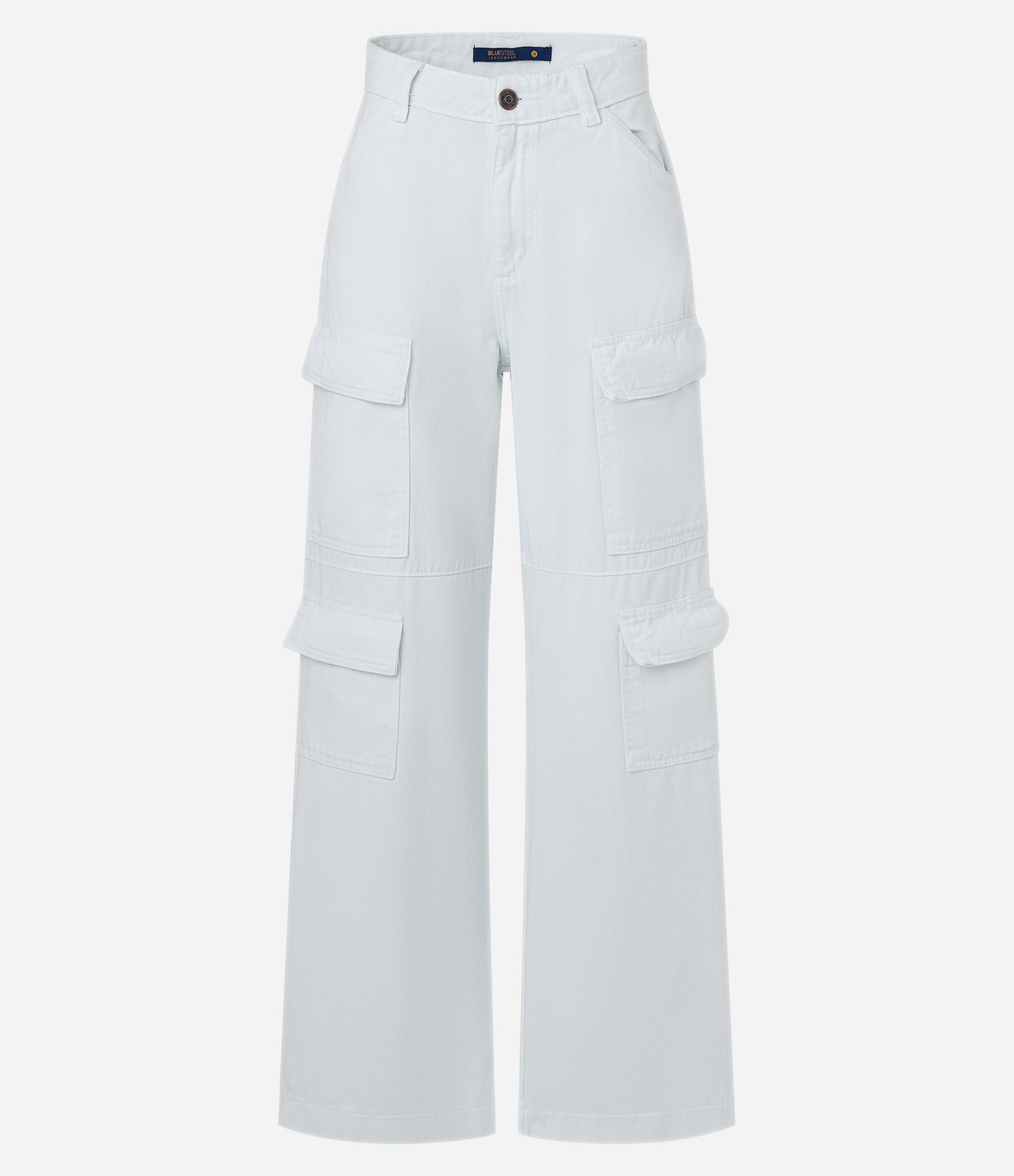 Calça Wide Leg em Sarja com Cintura Alta e Bolsos Cargo 5