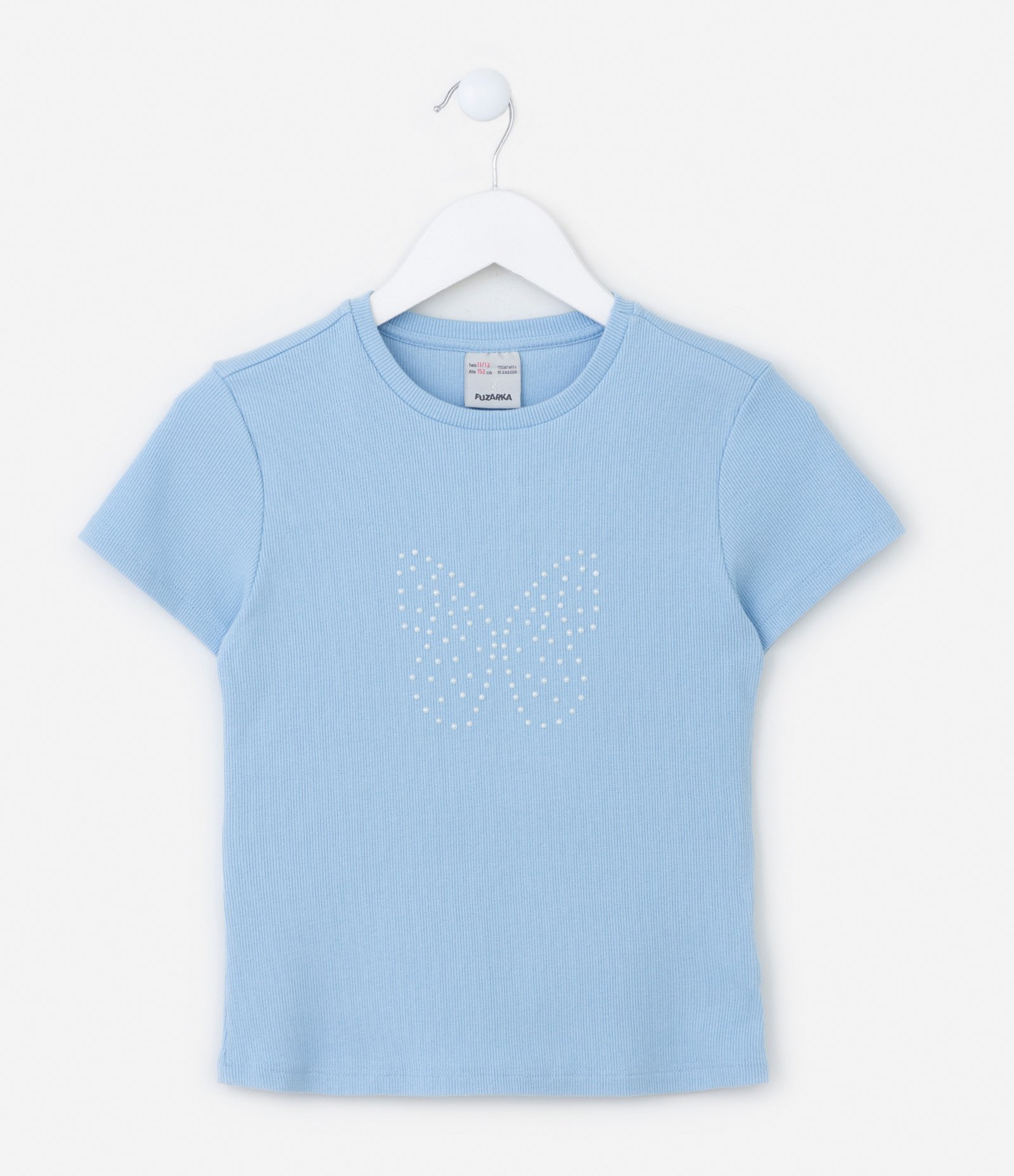 Blusa Infantil em Ribana com Bordado Borboleta - Tam 5 a 14 Anos Azul 2