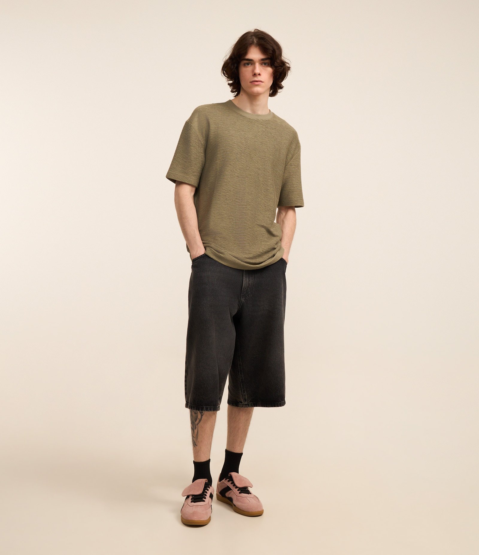 Camiseta Relaxed em Algodão com Textura Verde 2