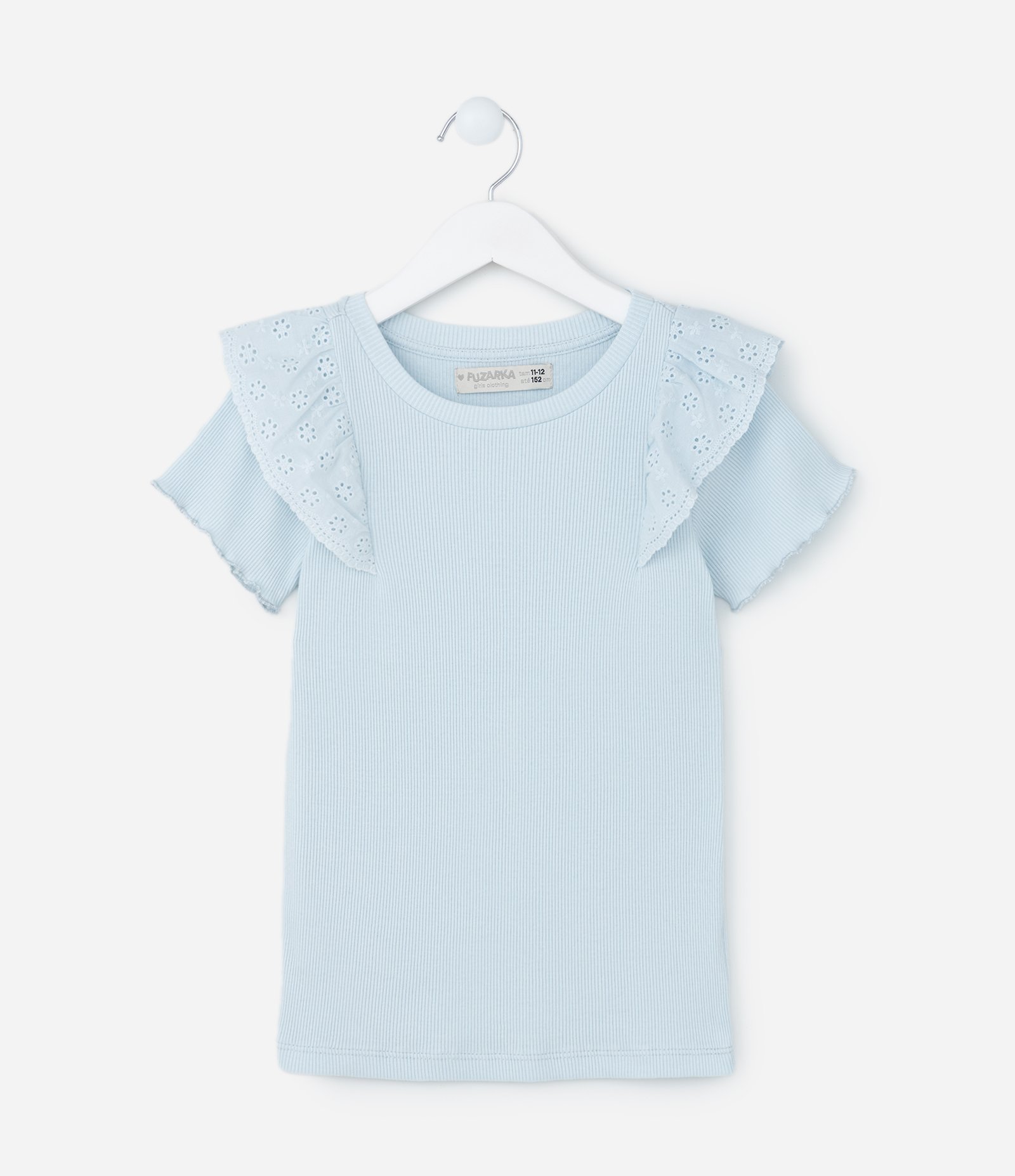 Blusa Infantil em Ribana com Babados Broderie - Tam 5 a 14 Anos Azul 1