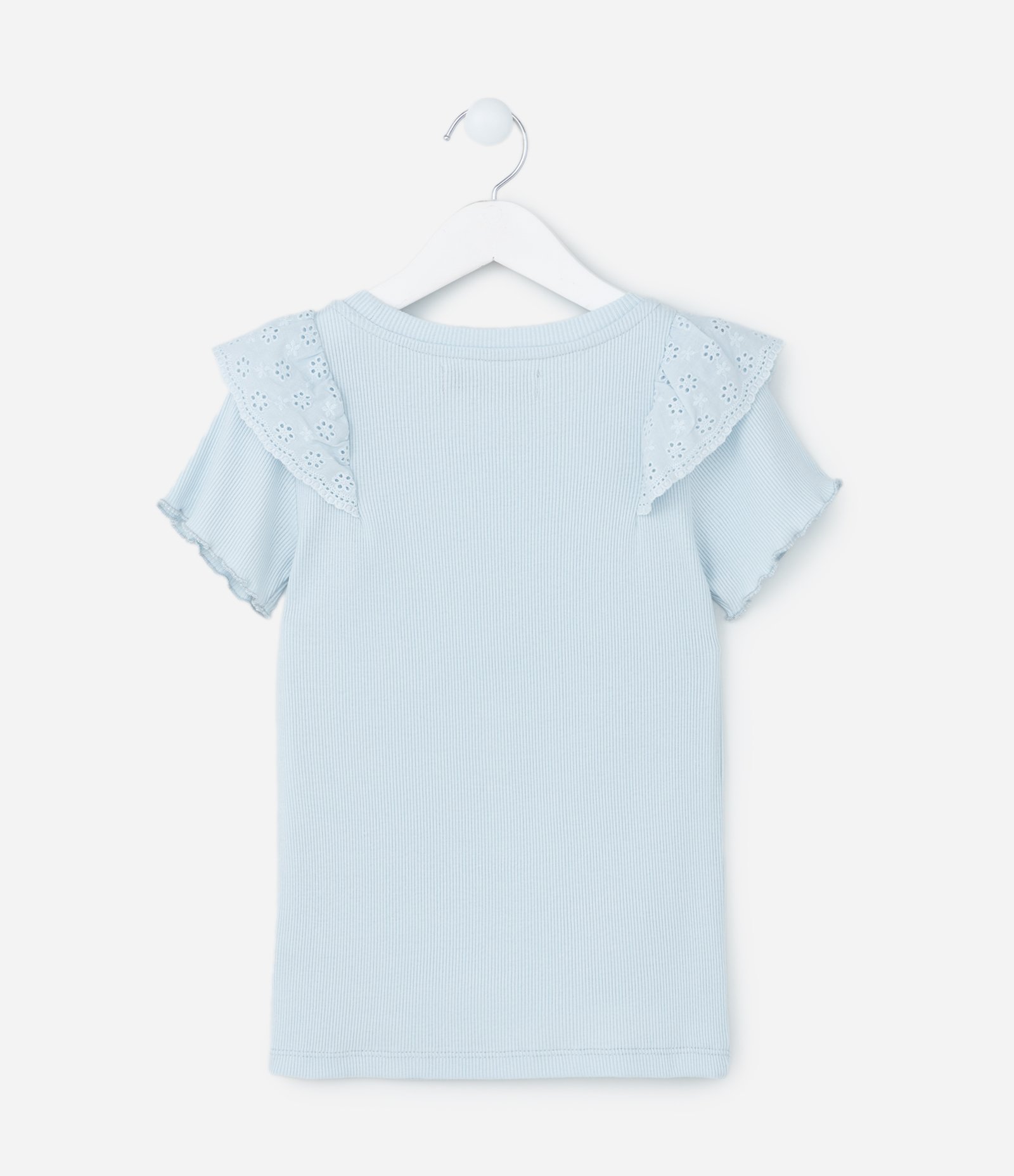 Blusa Infantil em Ribana com Babados Broderie - Tam 5 a 14 Anos Azul 2