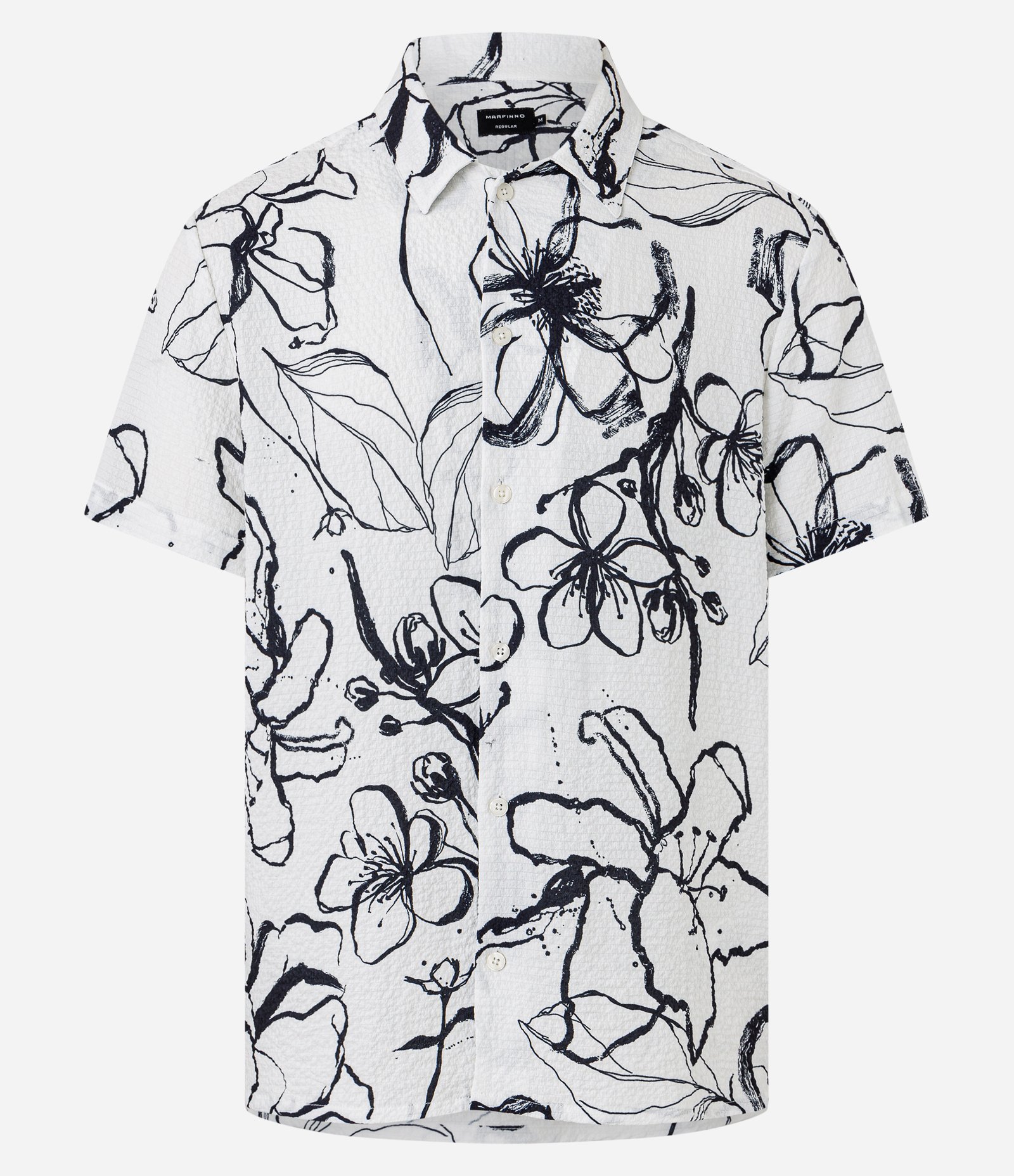 Camisa Regular com Textura e Estampa Floral Preto/Branco 6