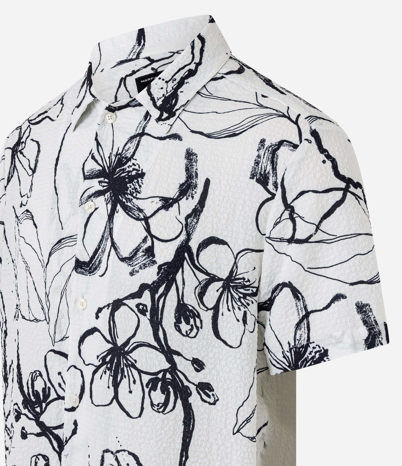 Camisa Regular com Textura e Estampa Floral Preto/Branco 7
