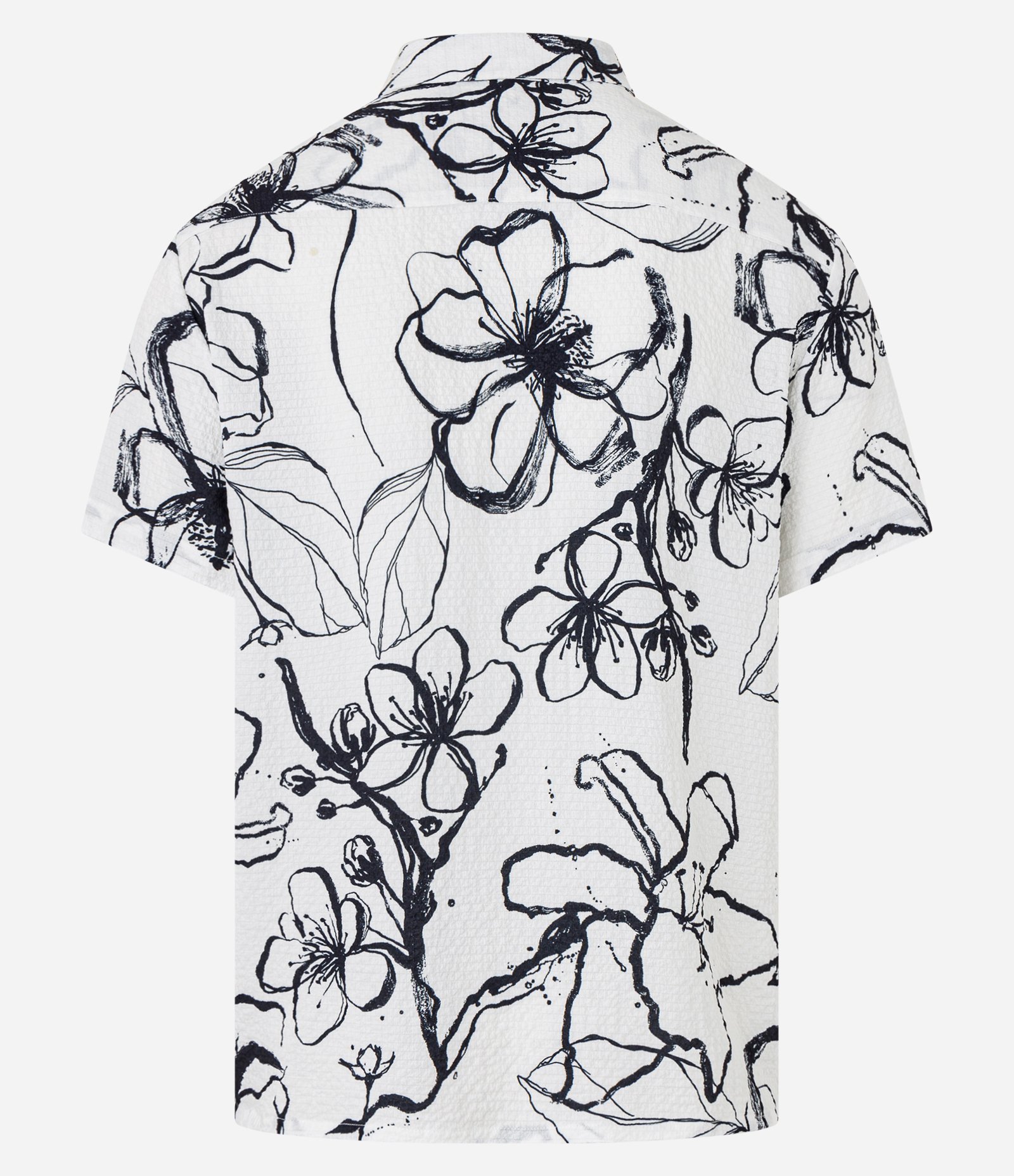 Camisa Regular com Textura e Estampa Floral Preto/Branco 8