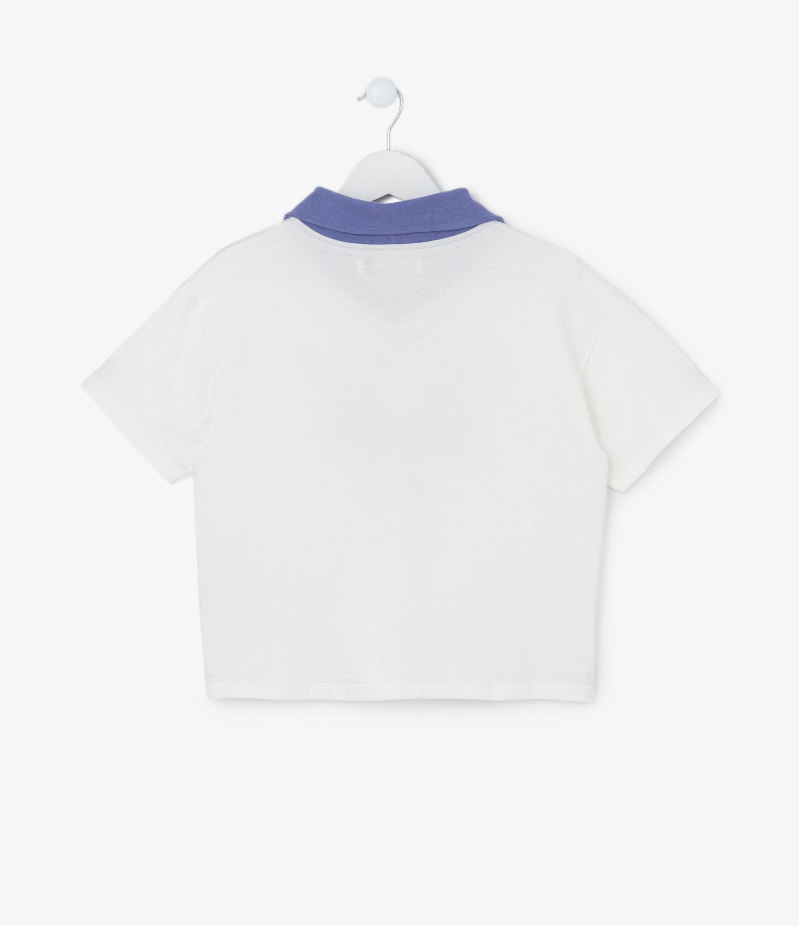 Camiseta Infantil com Gola Camisa e Estampa Laço Santa Monica -Tam 5 a 14 anos Branco/Roxo 2