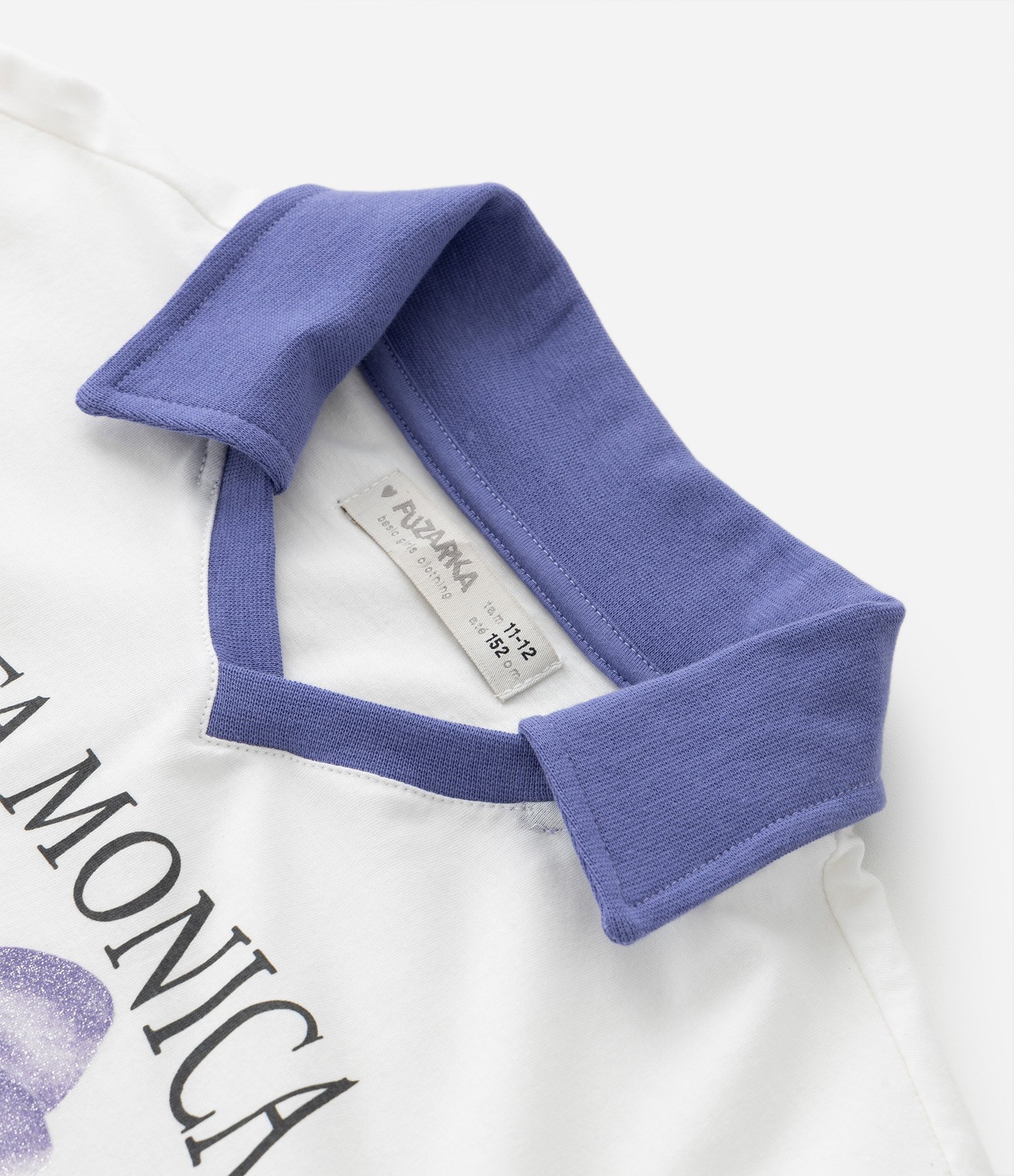 Camiseta Infantil com Gola Camisa e Estampa Laço Santa Monica -Tam 5 a 14 anos Branco/Roxo 4