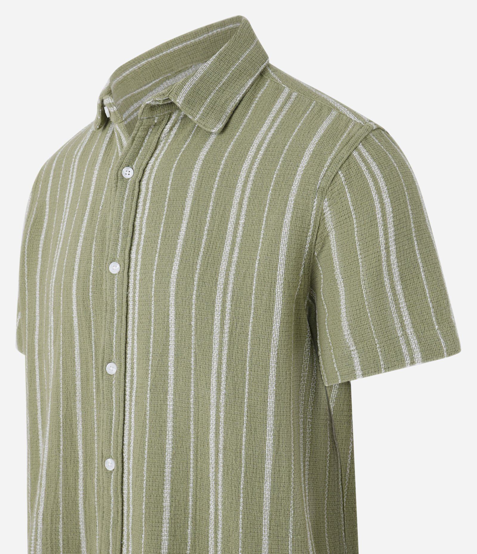 Camisa Regular com Textura e Listras Verde 7