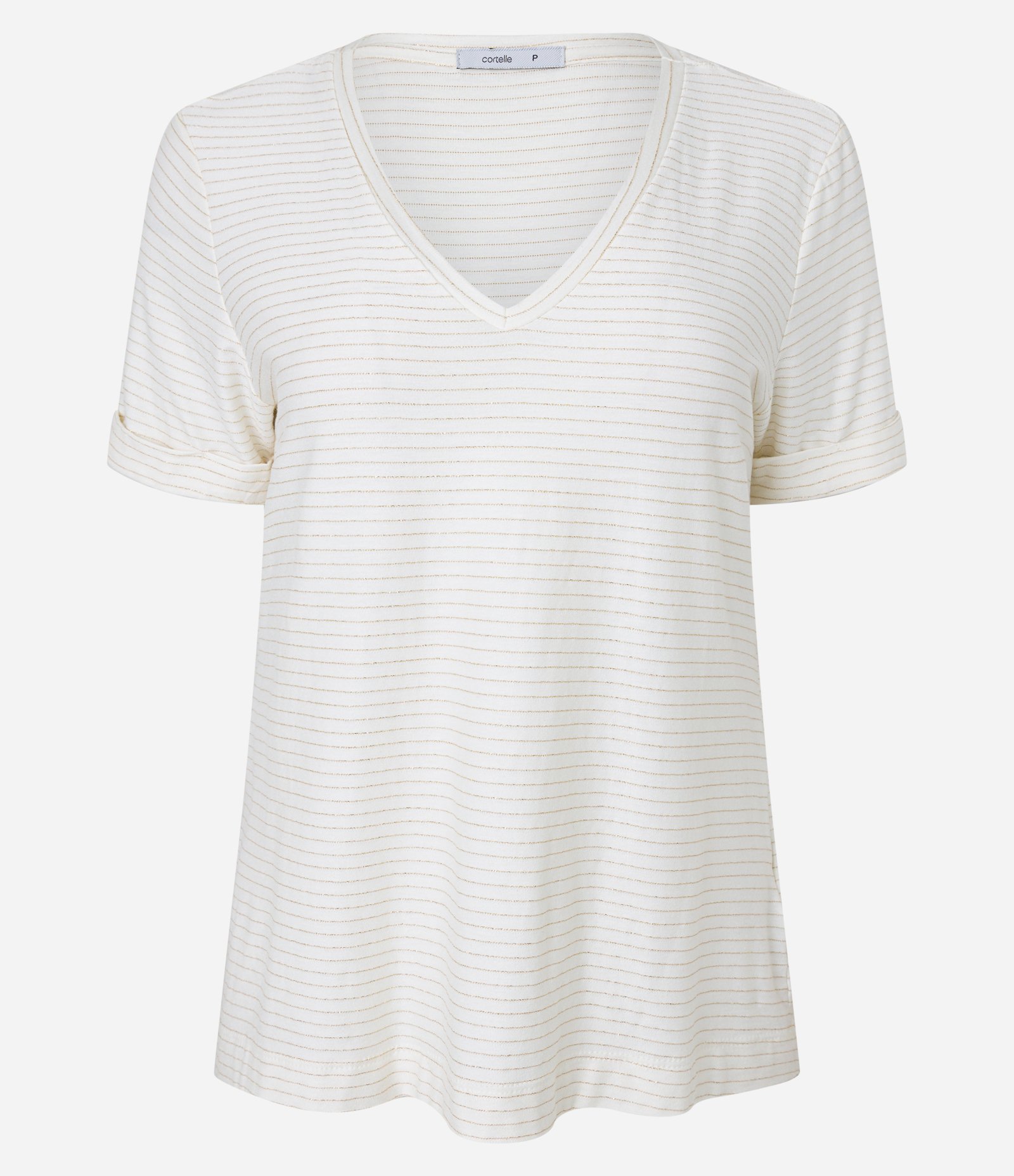 Blusa em Viscose com Listras Horizontais e Decote em V Branco 6