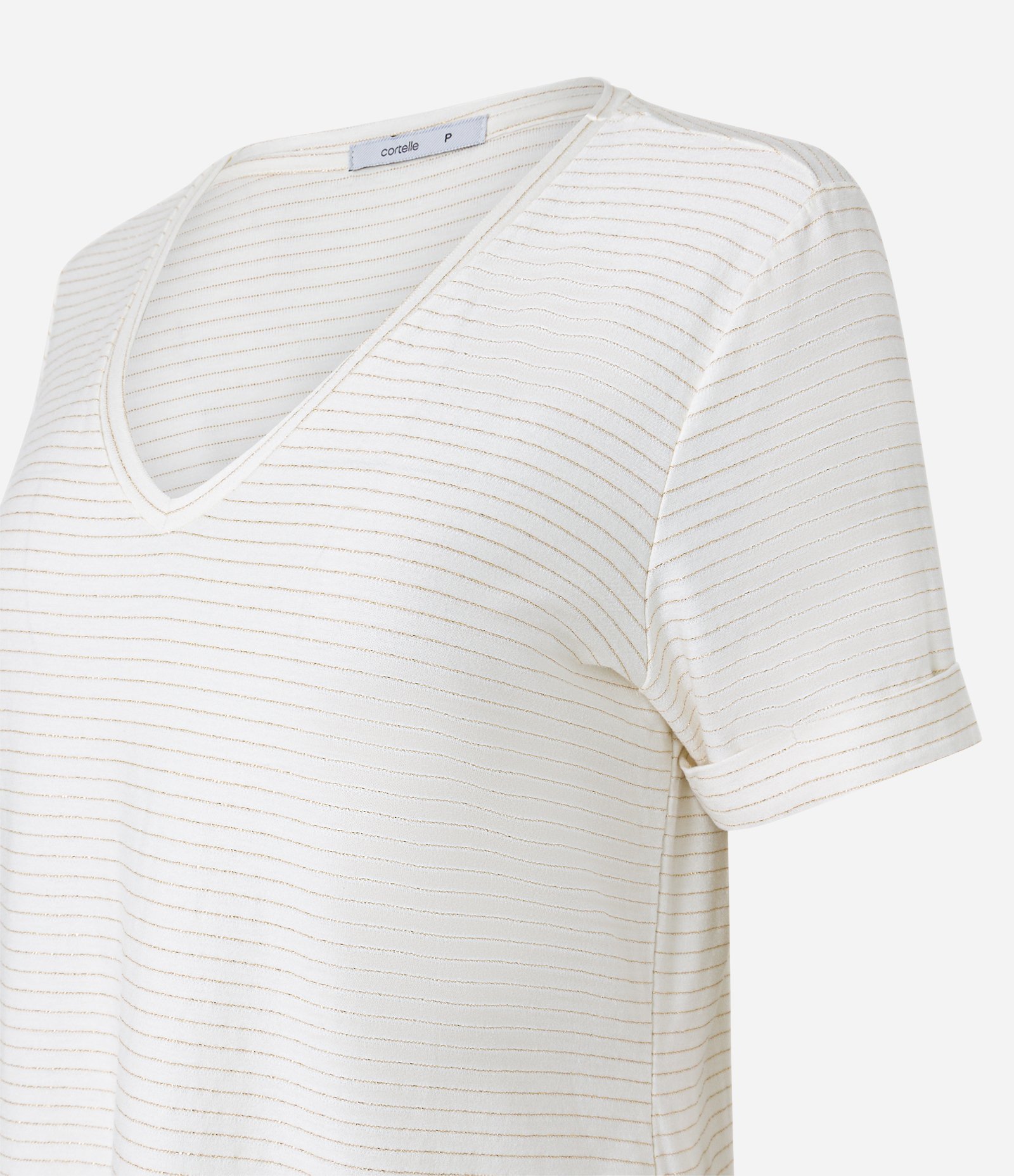 Blusa em Viscose com Listras Horizontais e Decote em V Branco 7
