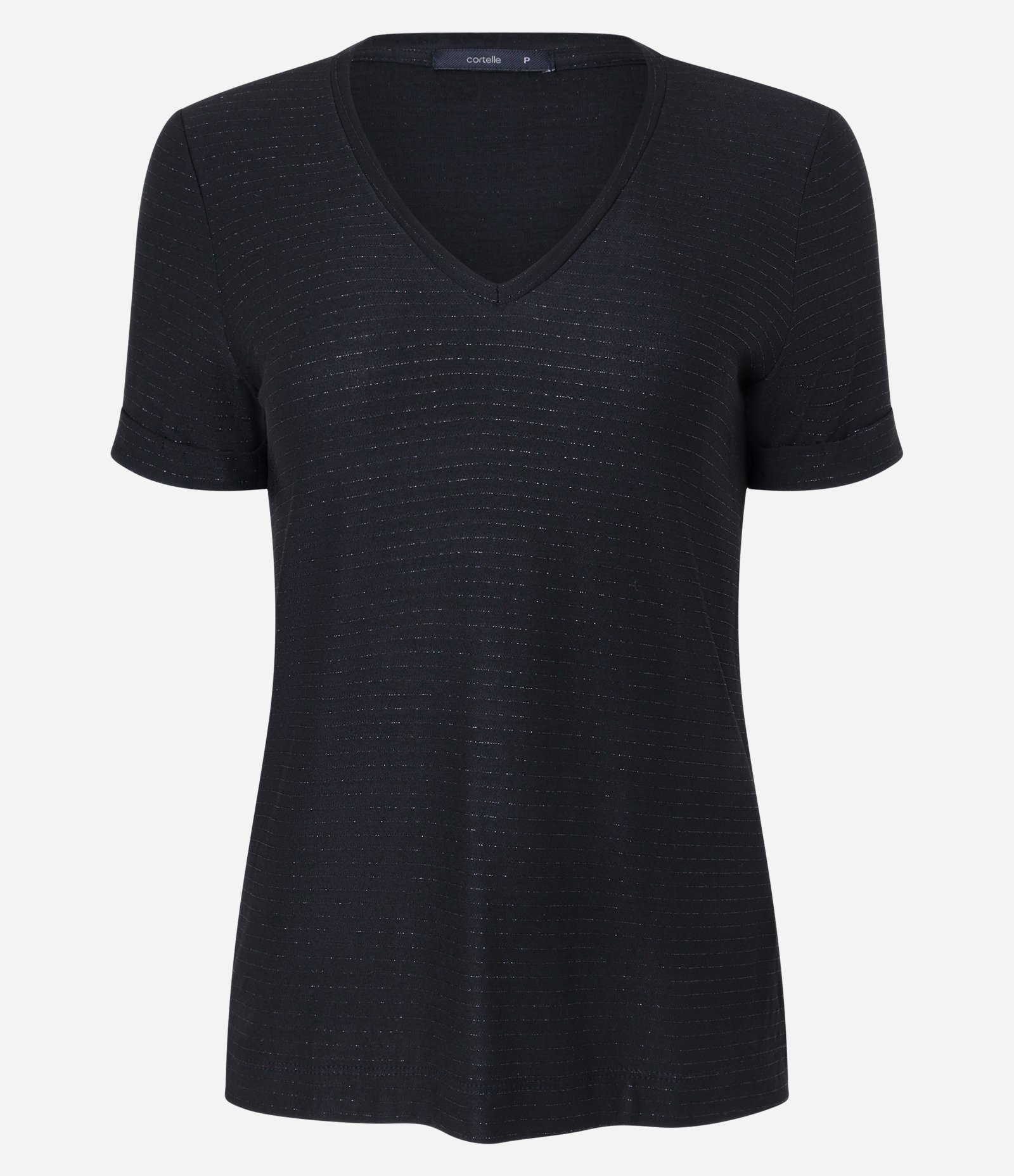 Blusa em Viscose com Listras Horizontais e Decote em V Preto 5