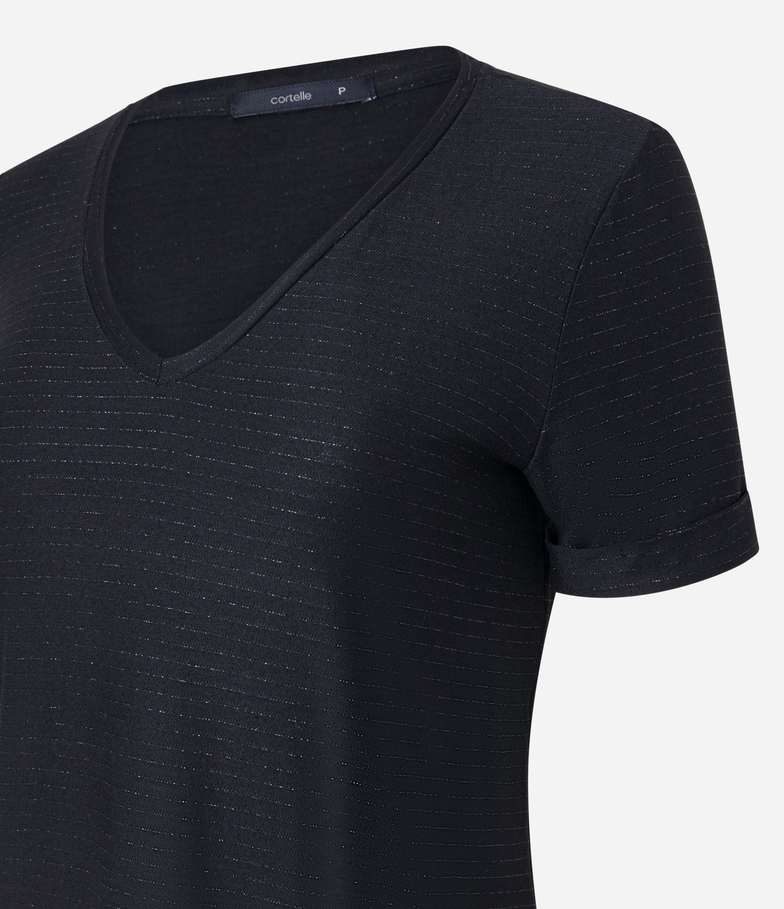 Blusa em Viscose com Listras Horizontais e Decote em V Preto 6