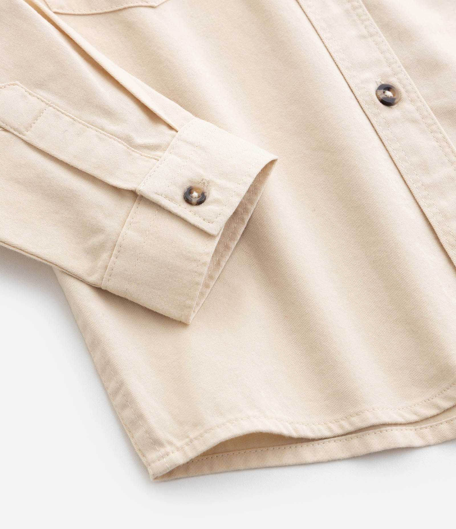 Camisa Infantil em Sarja com Patchs Raposa e Dino - Tam 1 a 6 Anos Bege 5