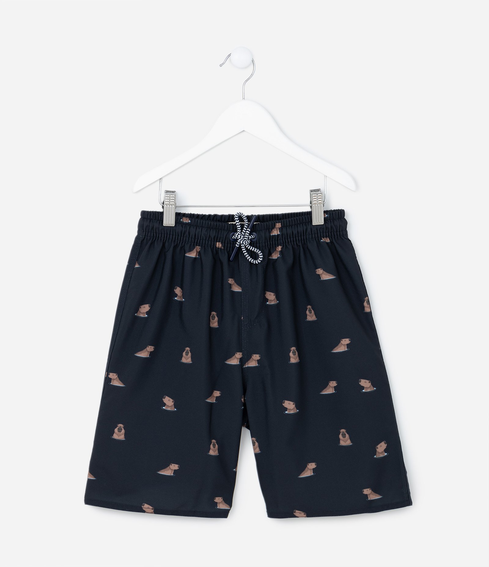 Bermuda Infantil com Cintura Elástica e Estampa de Capivaras - Tam 5 a 14 anos Azul Marinho 1