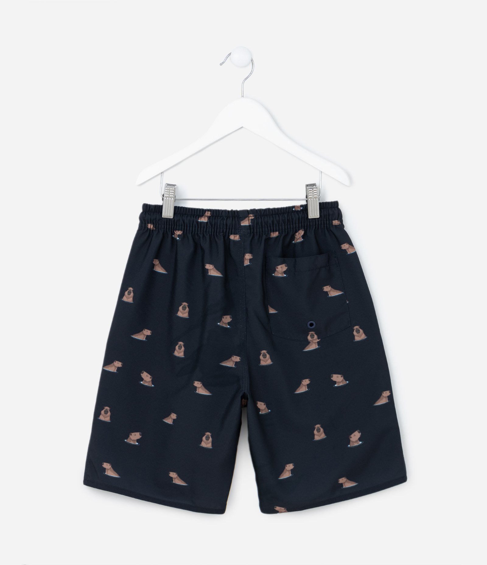 Bermuda Infantil com Cintura Elástica e Estampa de Capivaras - Tam 5 a 14 anos Azul Marinho 2