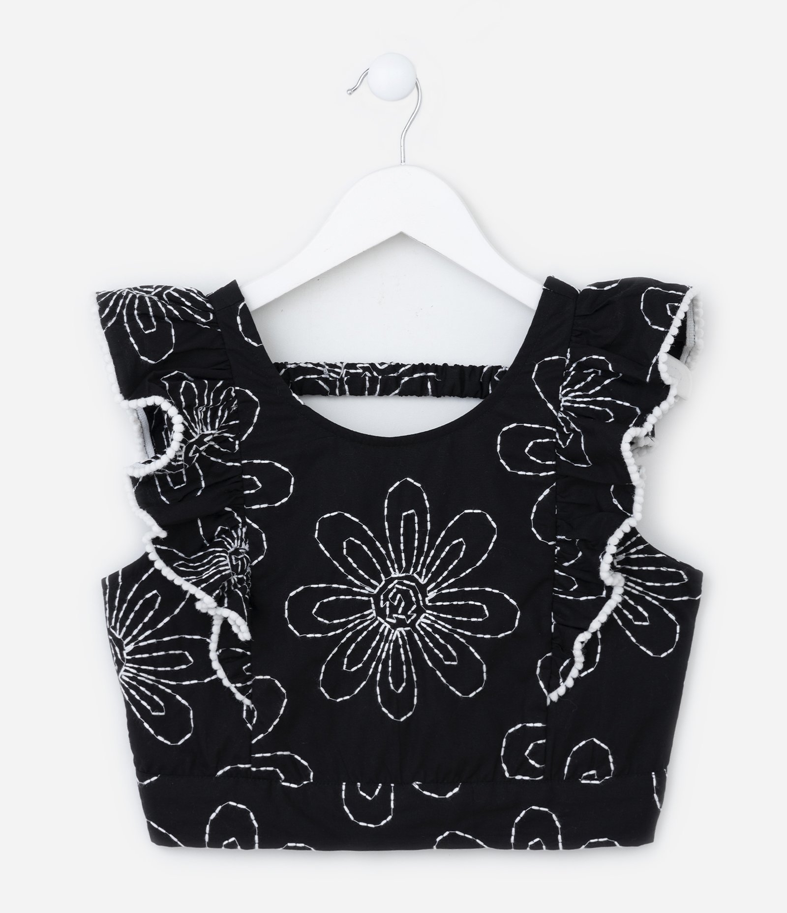 Blusa Cropped Infantil com Bordado de Margaridas - Tam 5 a 14 Anos Preto 1