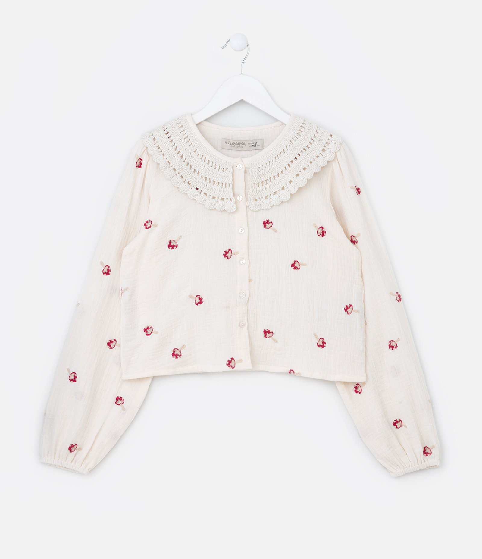 Camisa Curta Infantil com Gola em Crochê - Tam 5 a 14 Anos Off White 1