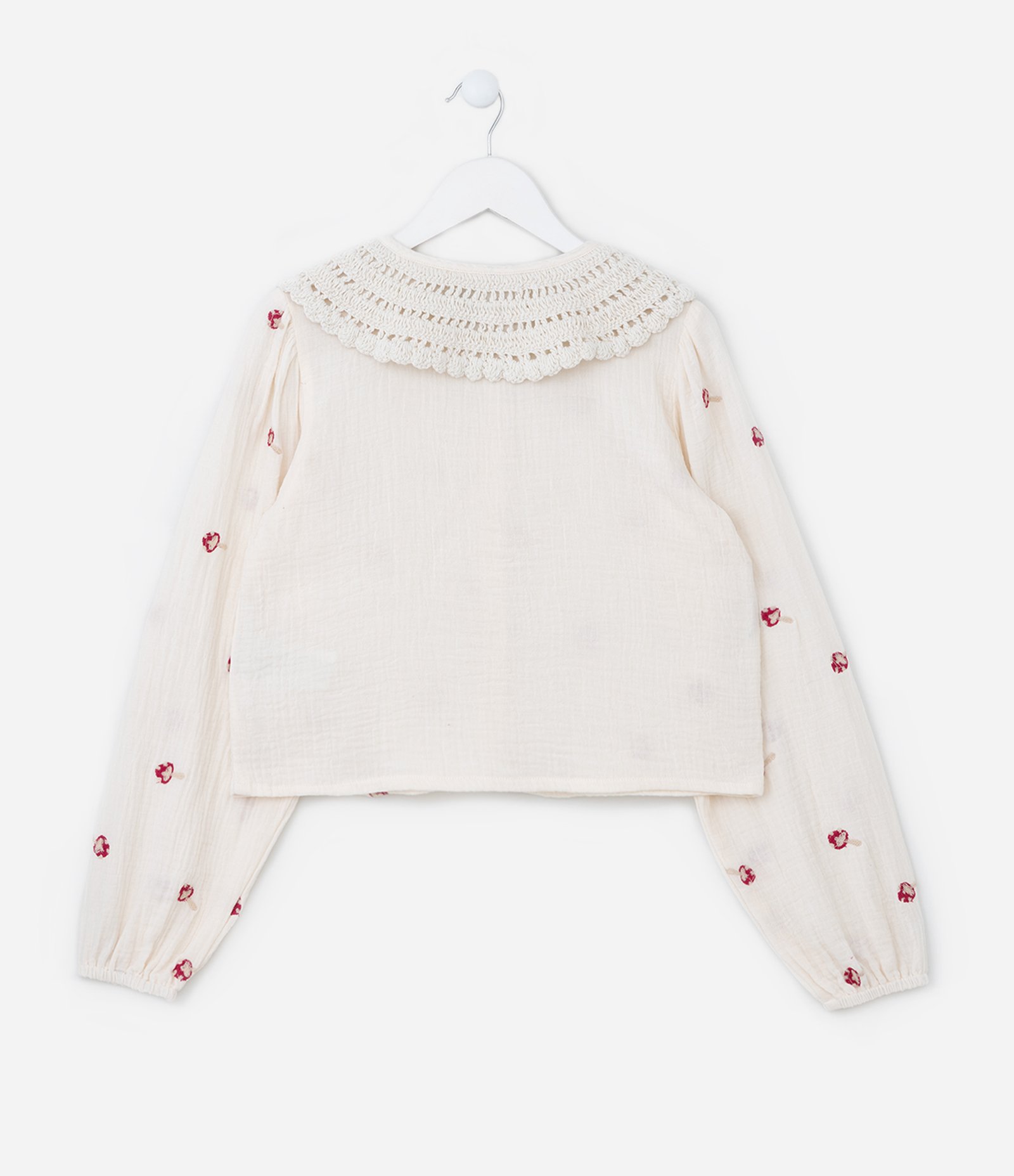 Camisa Curta Infantil com Gola em Crochê - Tam 5 a 14 Anos Off White 2