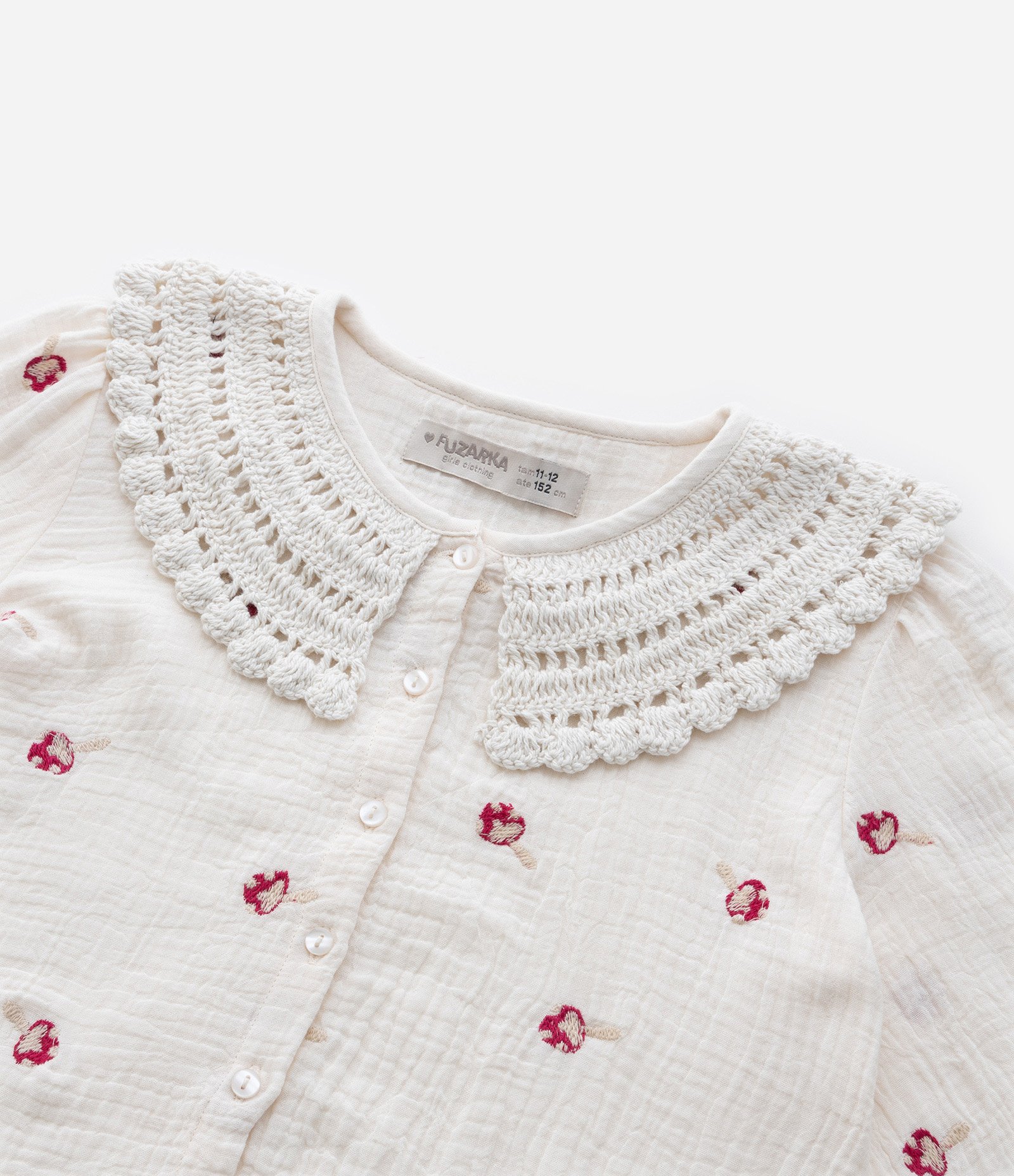 Camisa Curta Infantil com Gola em Crochê - Tam 5 a 14 Anos Off White 5